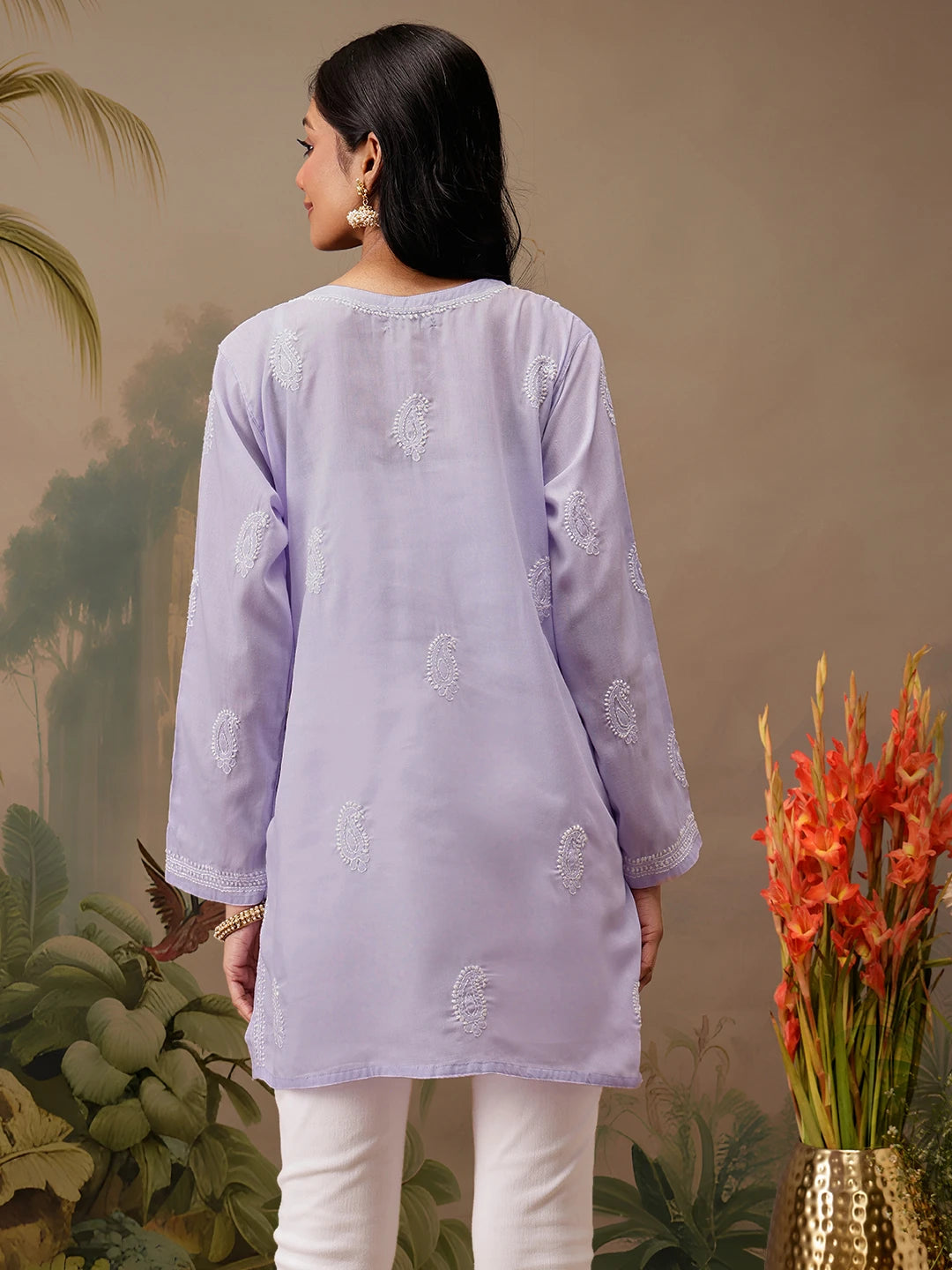 Ada Hand Embroidered Mauve Cotton Lucknowi Chikankari Short Kurti A911459