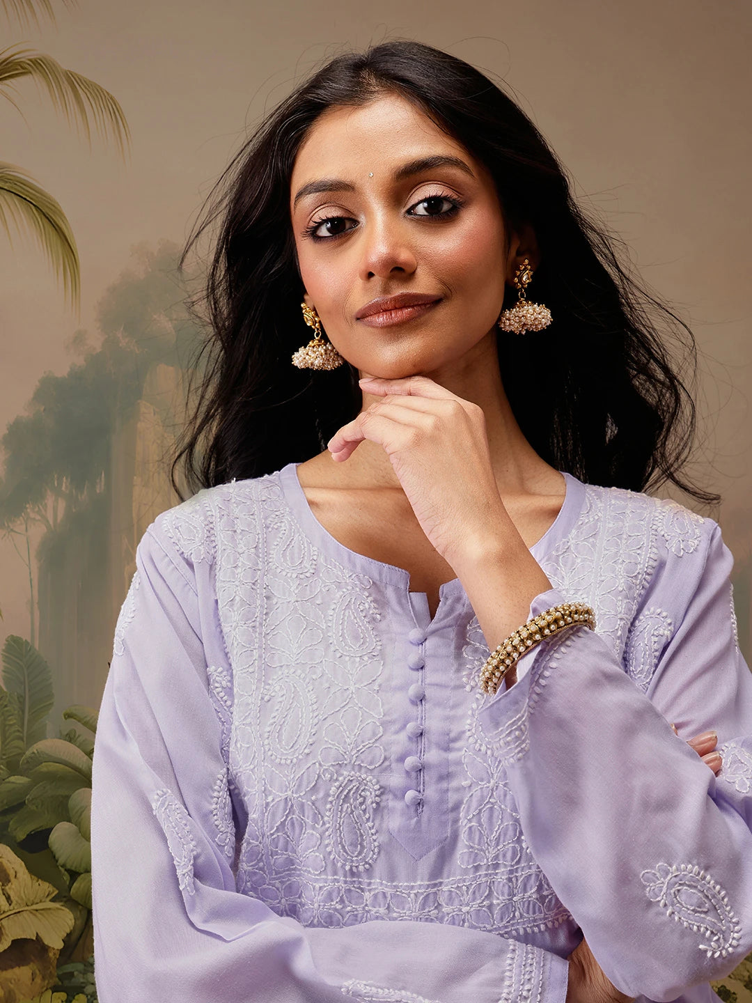 Ada Hand Embroidered Mauve Cotton Lucknowi Chikankari Short Kurti A911459