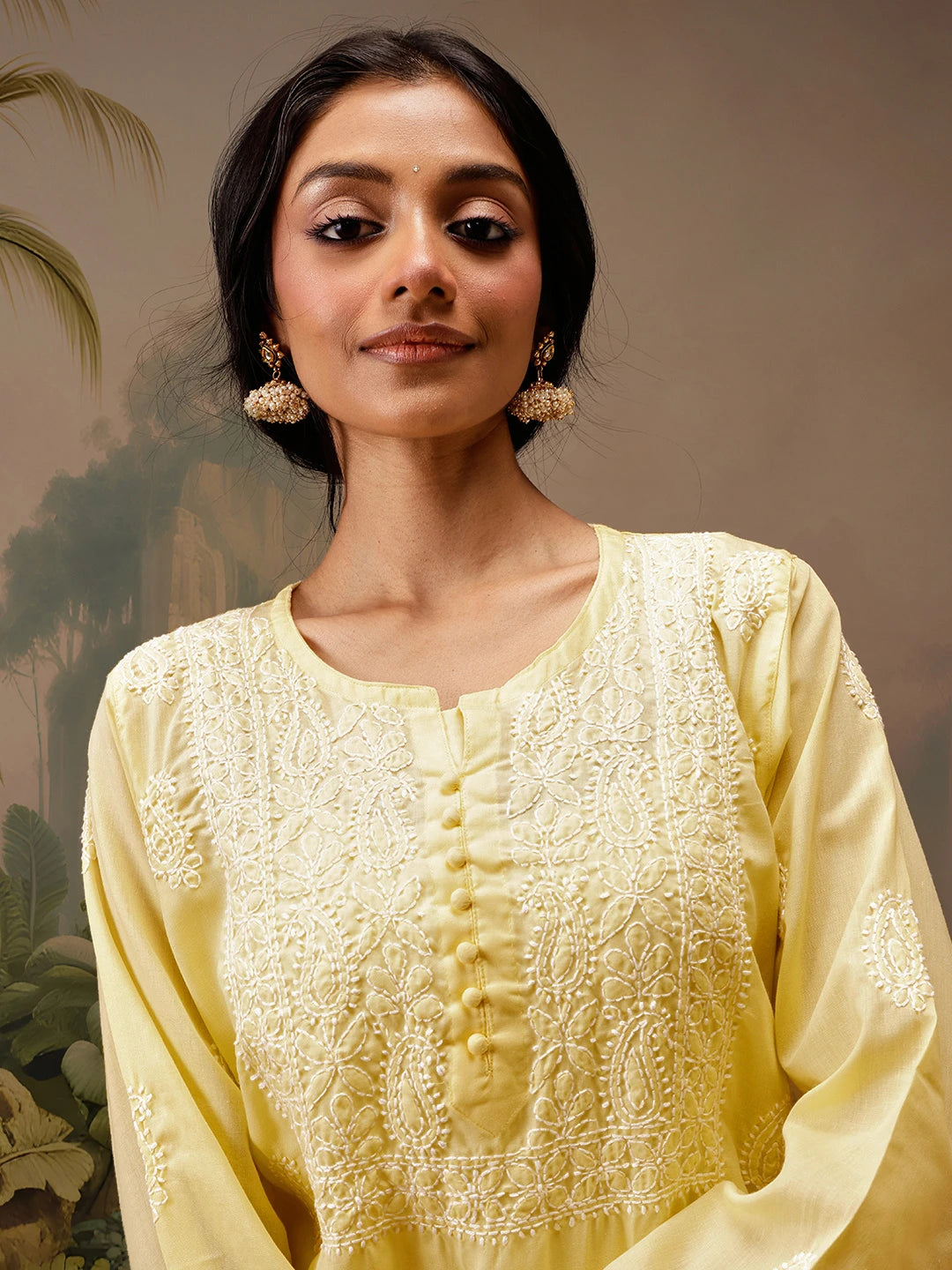 Ada Hand Embroidered Yellow Cotton Lucknowi Chikankari Short Kurti A911464