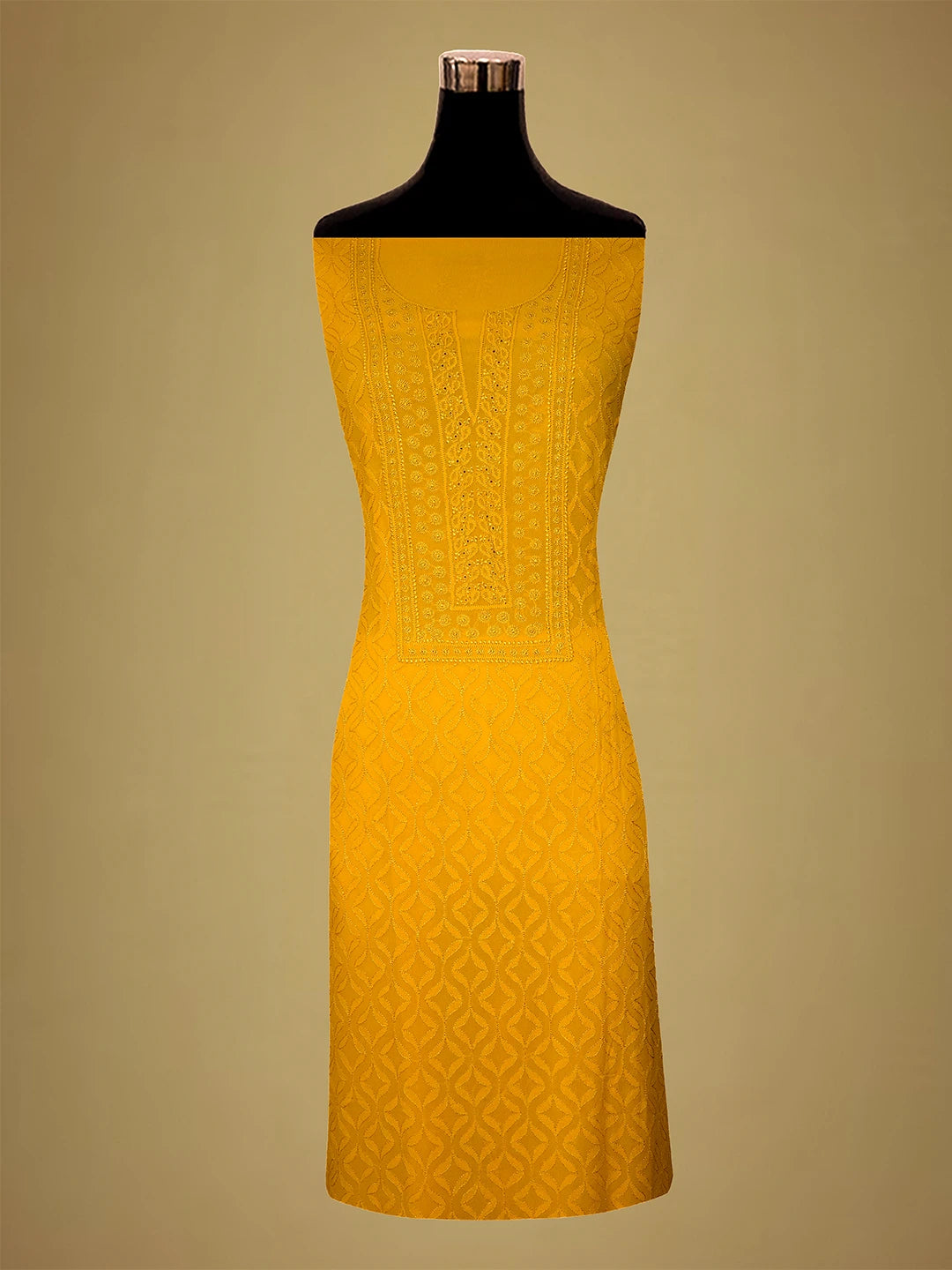 Ada Hand Embroidered Yellow Pure Georgette Lucknowi Chikankari Unstitched Kurta Dupatta Set 01A359284