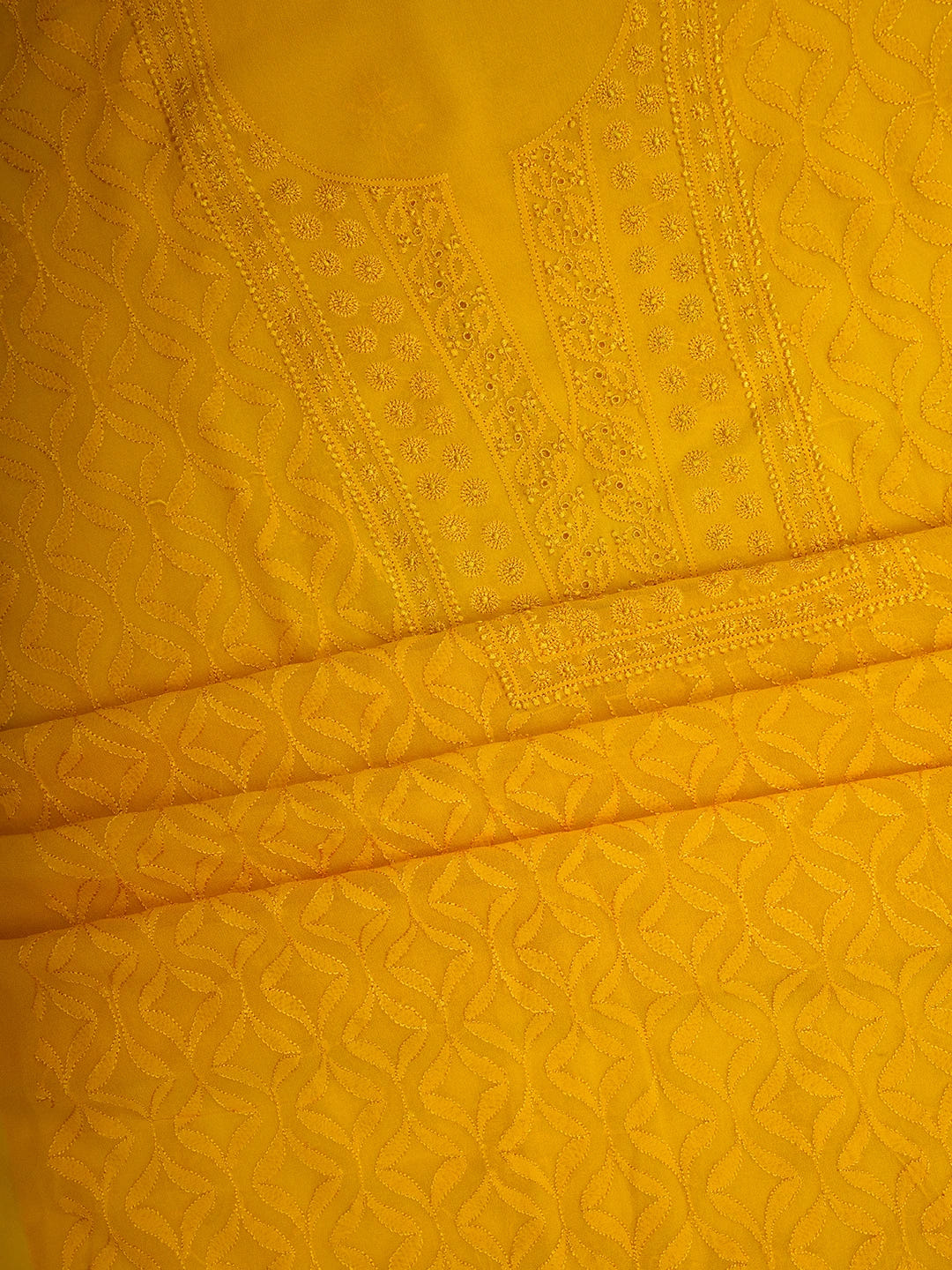Ada Hand Embroidered Yellow Pure Georgette Lucknowi Chikankari Unstitched Kurta Dupatta Set 01A359284