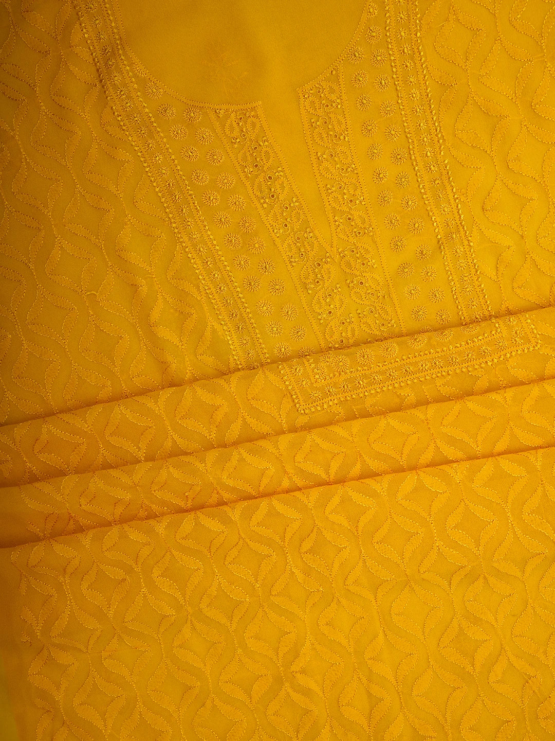 Ada Hand Embroidered Yellow Pure Georgette Lucknowi Chikankari Unstitched Kurta Dupatta Set 01A359284
