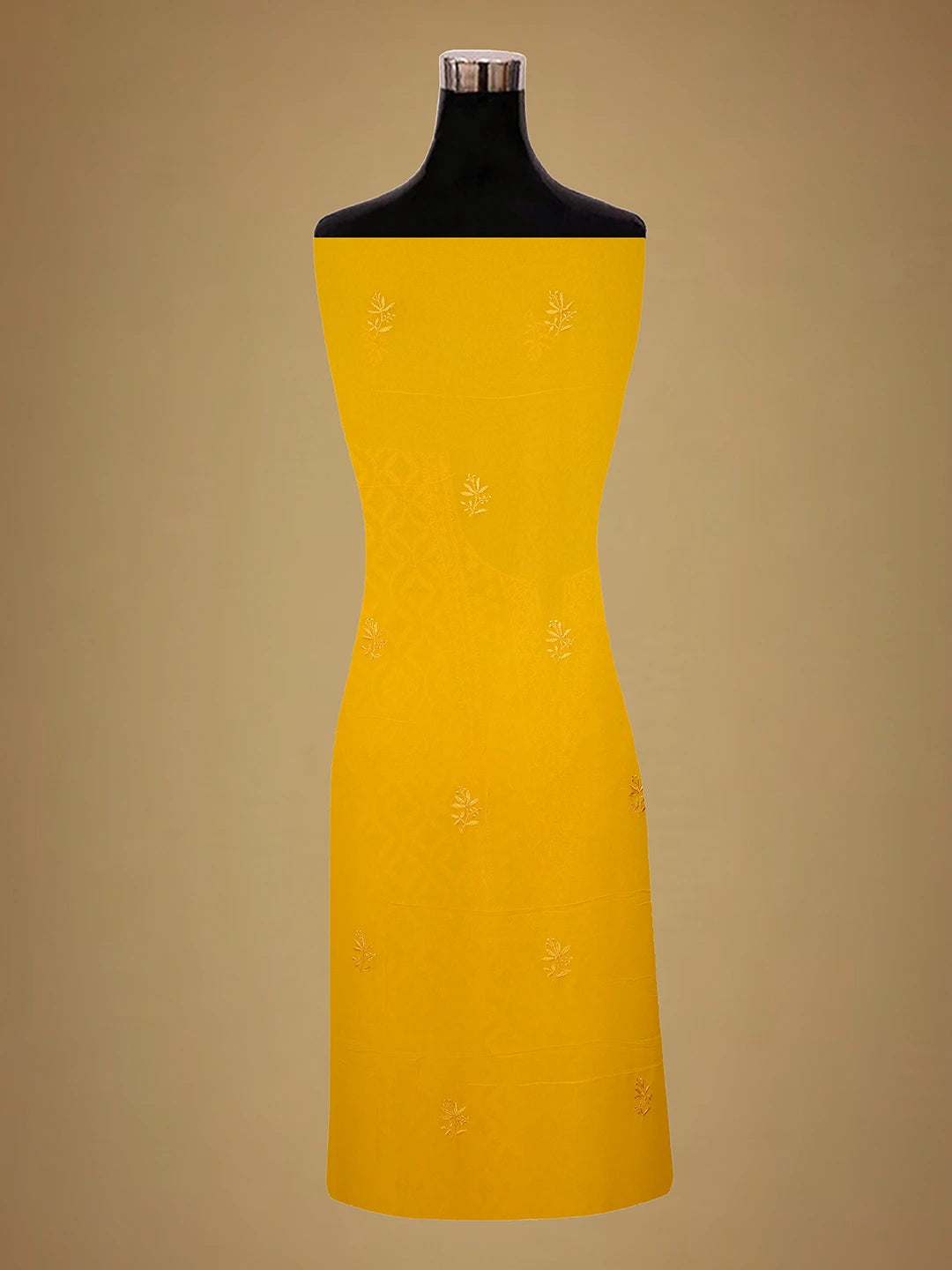 Ada Hand Embroidered Yellow Pure Georgette Lucknowi Chikankari Unstitched Kurta Dupatta Set 01A359284