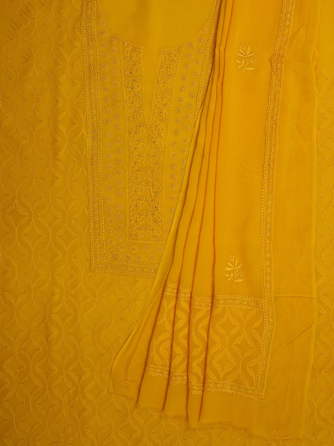Ada Hand Embroidered Yellow Pure Georgette Lucknowi Chikankari Unstitched Kurta Dupatta Set 01A359284