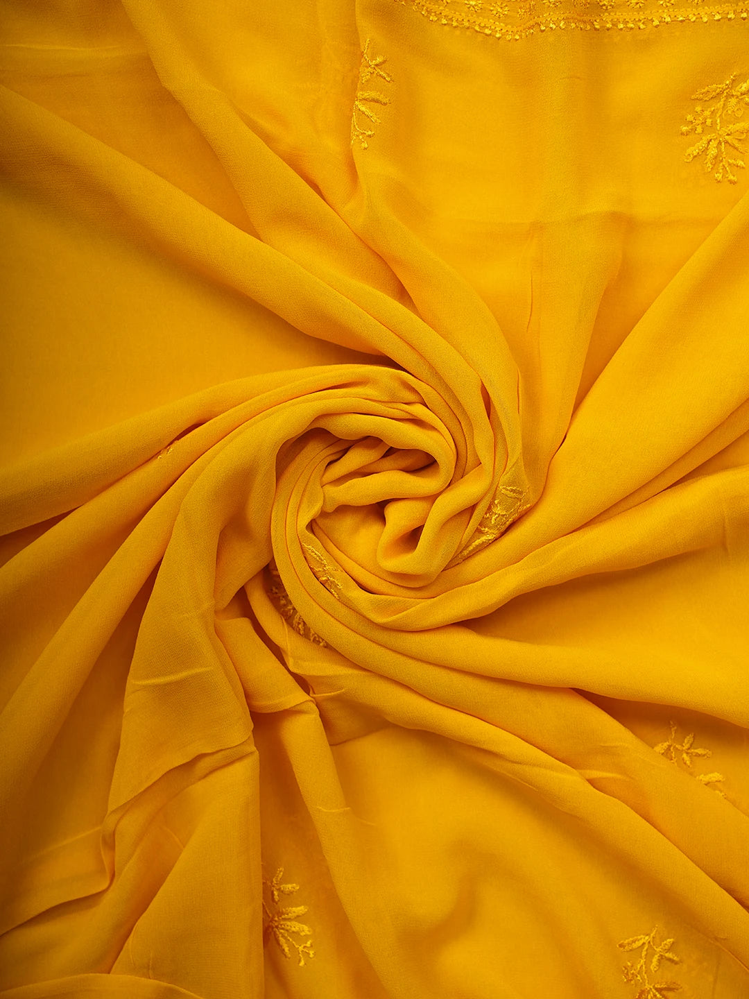 Ada Hand Embroidered Yellow Pure Georgette Lucknowi Chikankari Unstitched Kurta Dupatta Set 01A359284