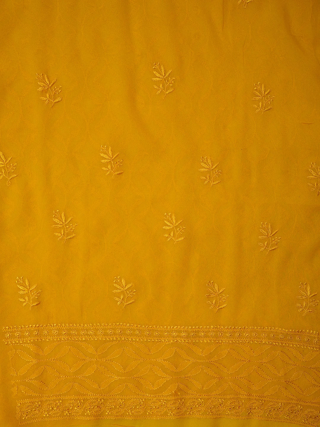 Ada Hand Embroidered Yellow Pure Georgette Lucknowi Chikankari Unstitched Kurta Dupatta Set 01A359284