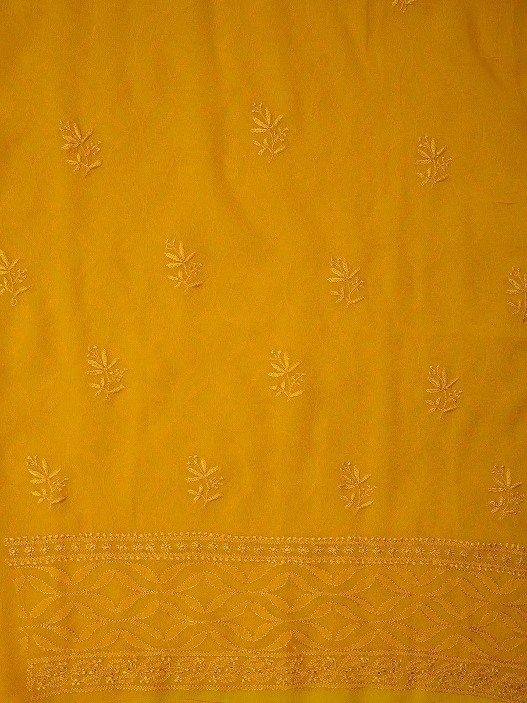 Ada Hand Embroidered Yellow Pure Georgette Lucknowi Chikankari Unstitched Kurta Dupatta Set 01A359284
