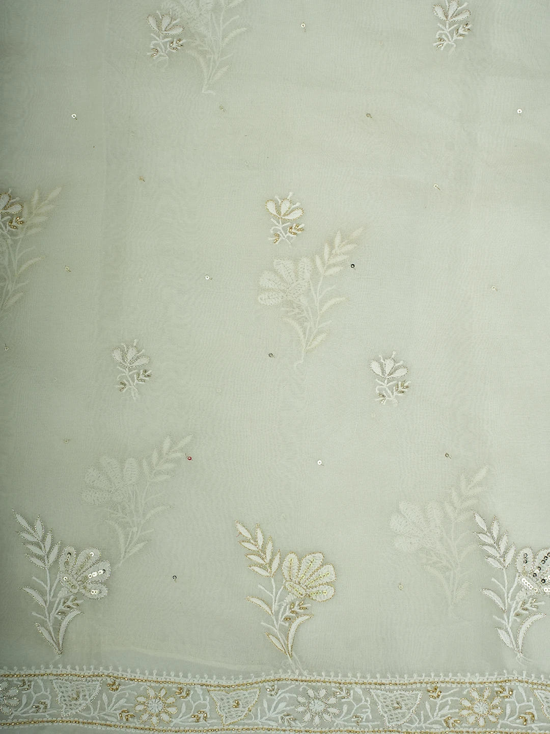 Ada Hand Embroidered White Organza Lucknowi Chikankari Unstitched Kurta Dupatta Set With Cutdana Work 01A590982