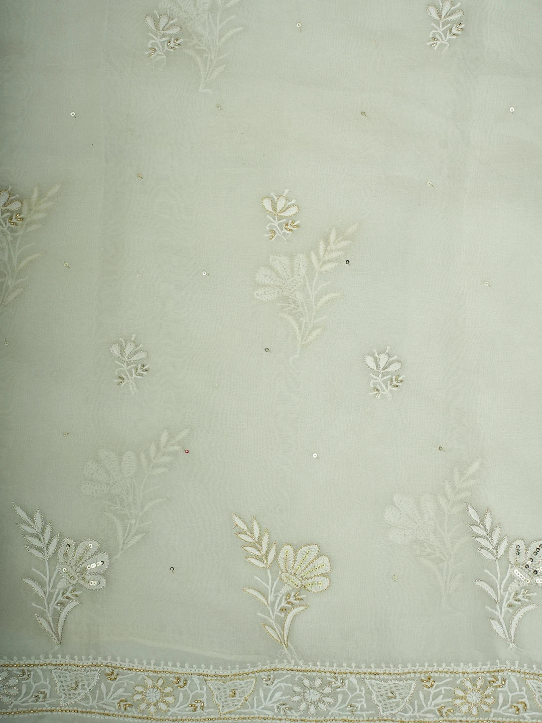 Ada Hand Embroidered White Organza Lucknowi Chikankari Unstitched Kurta Dupatta Set With Cutdana Work 01A590982