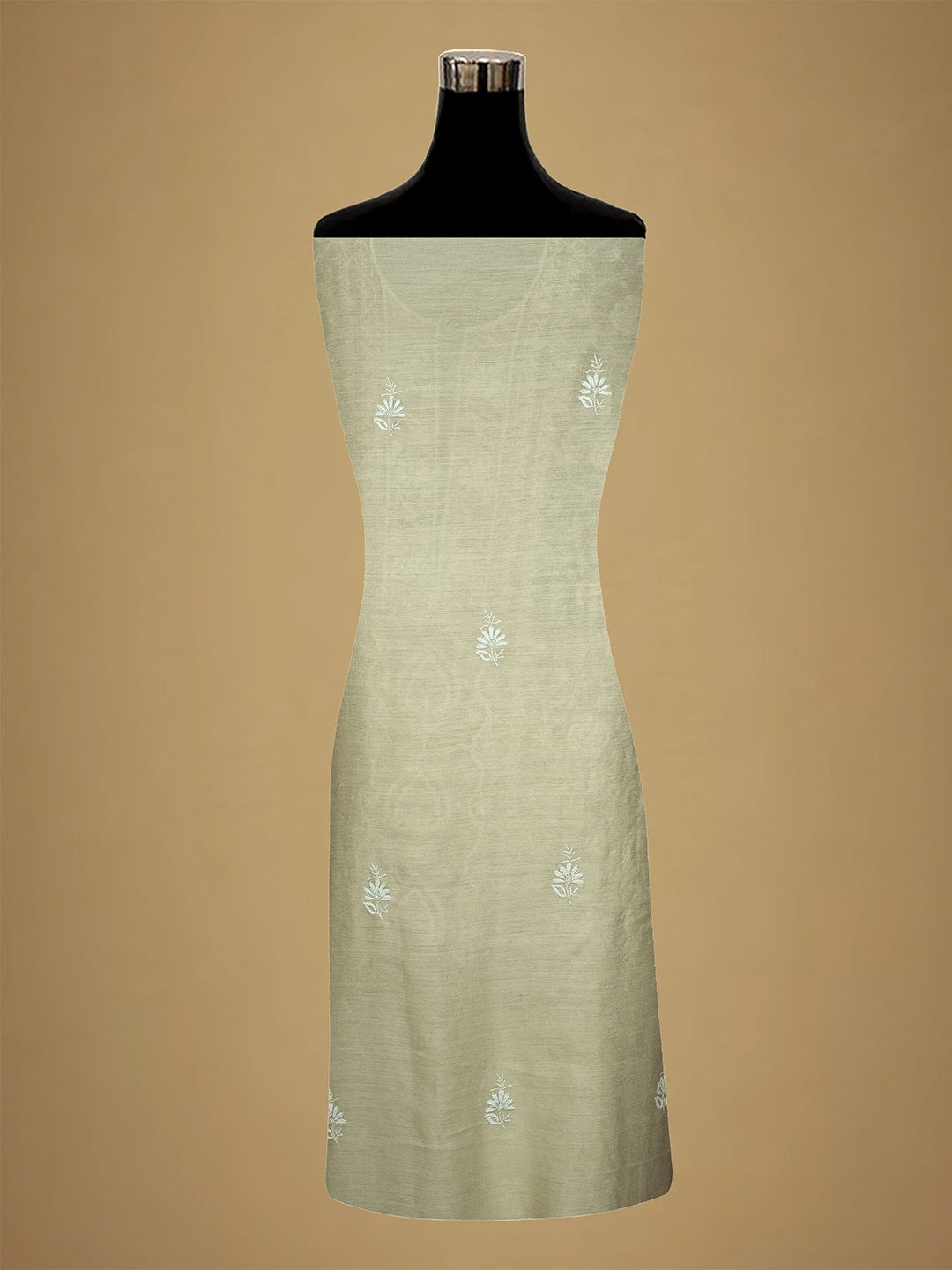 Ada Hand Embroidered Fawn Moonga Silk Lucknowi Chikankari Unstitched Kurta Dupatta Set With Cutdana Work 01A621921