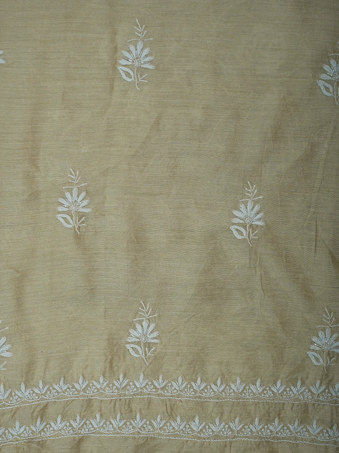 Ada Hand Embroidered Fawn Moonga Silk Lucknowi Chikankari Unstitched Kurta Dupatta Set With Cutdana Work 01A621921