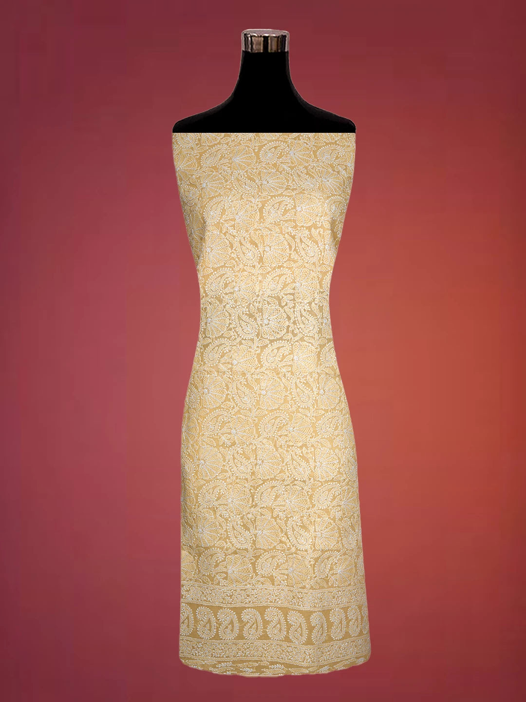 Ada Hand Embroidered Fawn Cotton Lucknowi Chikankari Unstitched Kurta Piece 01A711949