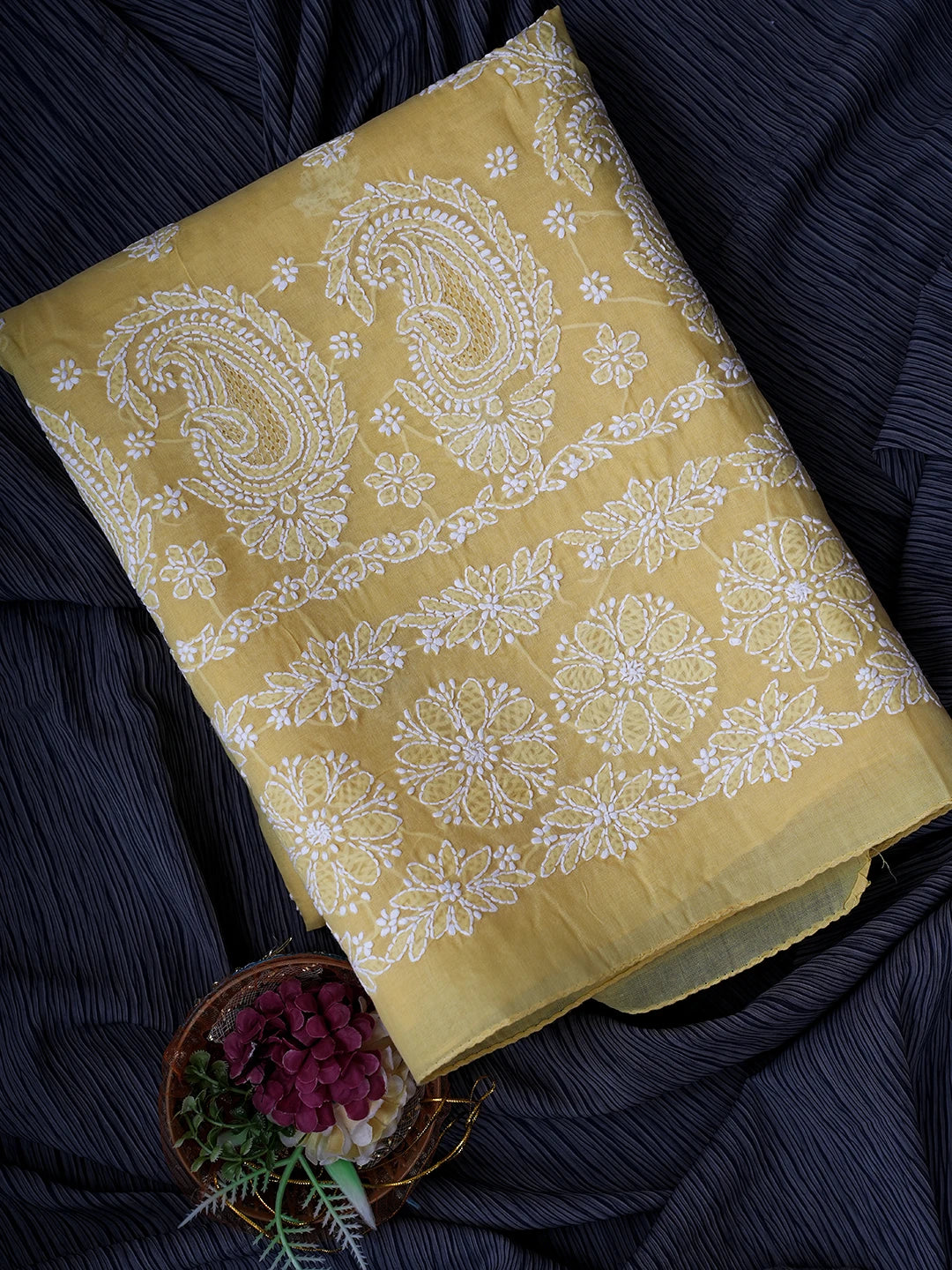 Ada Hand Embroidered Fawn Cotton Lucknowi Chikankari Unstitched Kurta Piece 01A711949