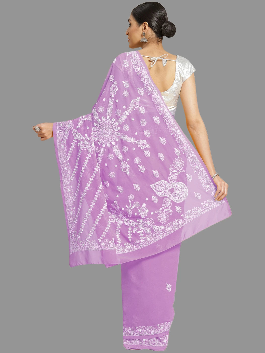 Ada Hand Embroidered Mauve Georgette Lucknowi Chikankari Saree With Blouse A130253