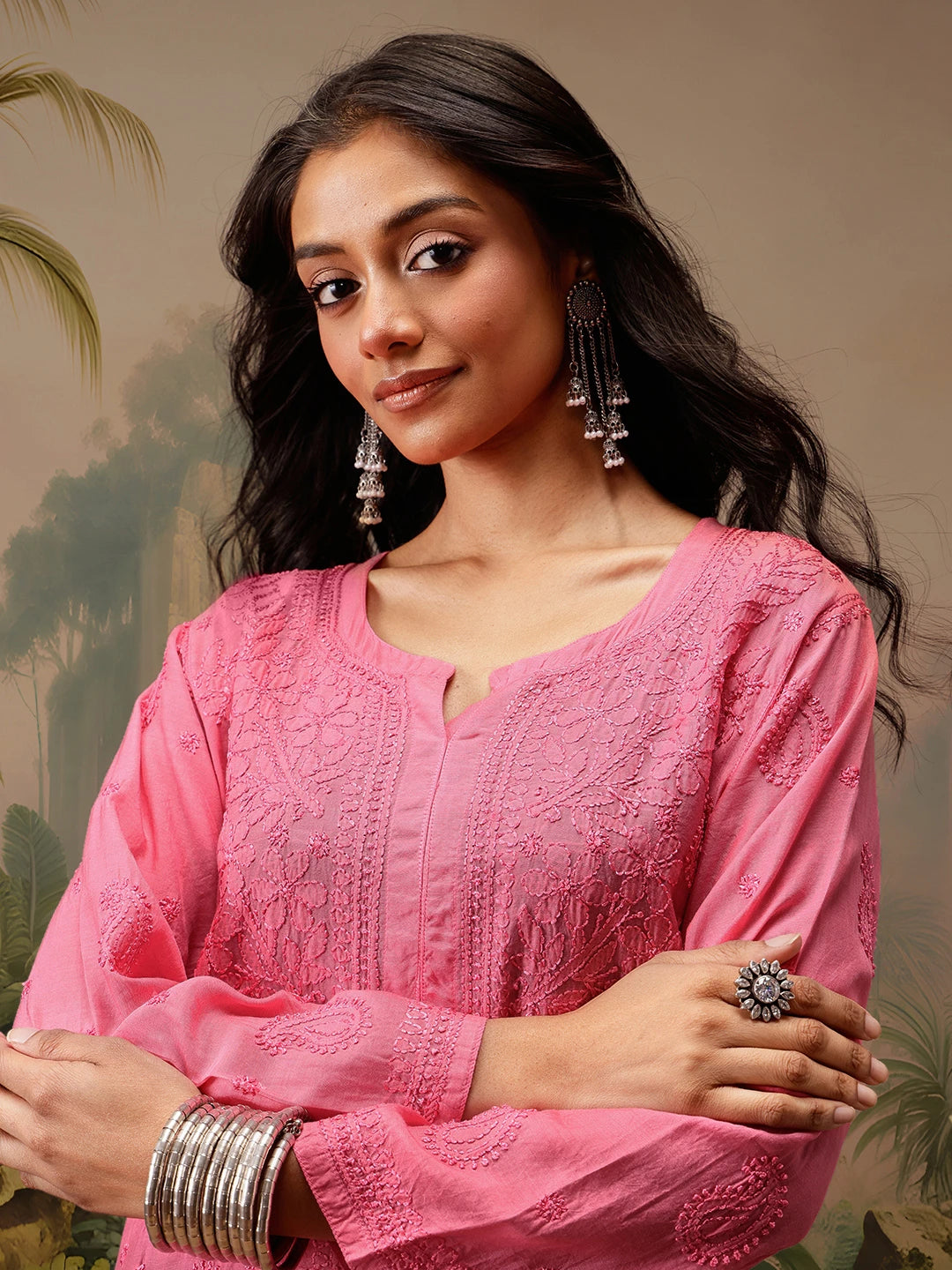 Ada Hand Embroidered Pink Muslin Lucknowi Chikankari Short Kurti A911476