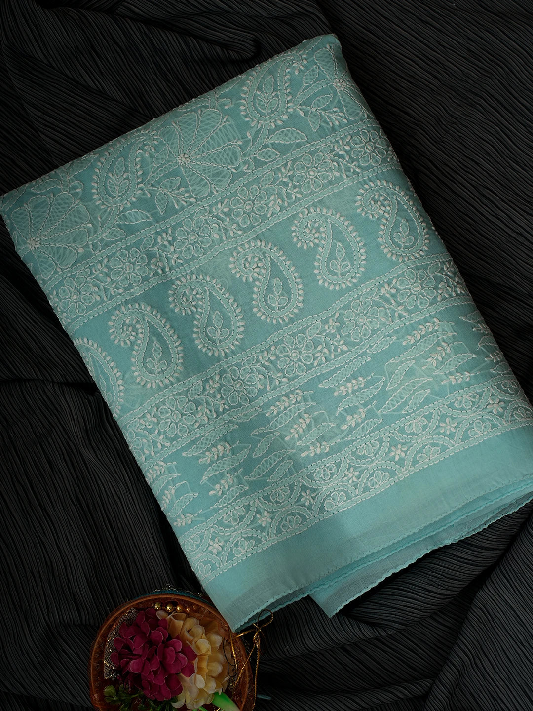 Ada Hand Embroidered Blue Cotton Lucknowi Chikankari Unstitched Kurta Piece 01A711942
