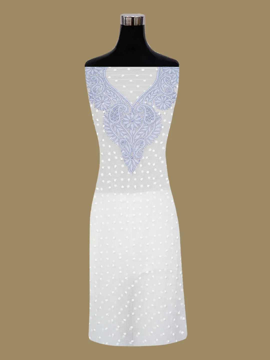 Ada Hand Embroidered White Georgette Lucknowi Chikankari Unstitched Kurta Piece 01A715942