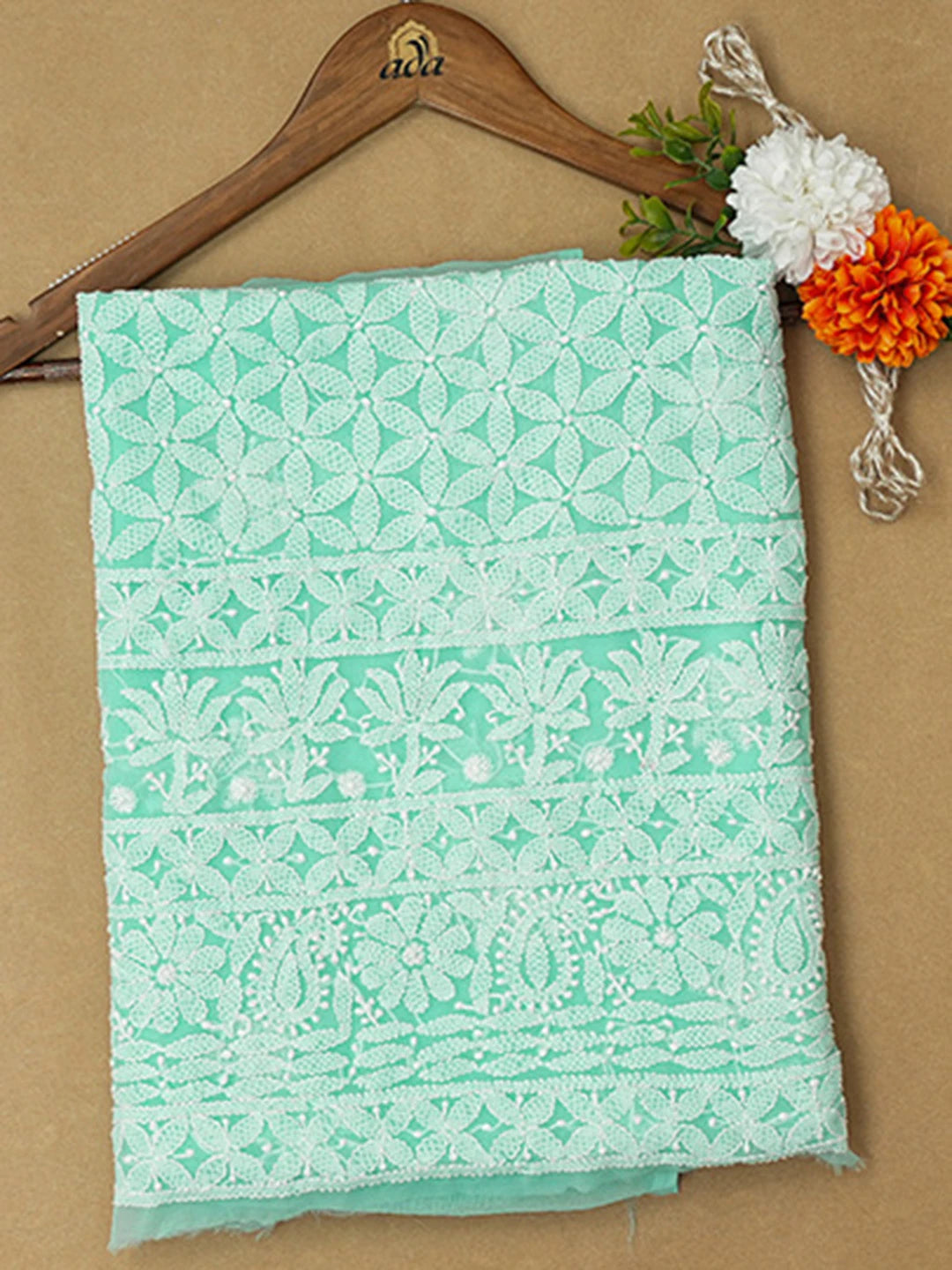 Ada Hand Embroidered Sea Green Georgette Lucknowi Chikankari Unstitched Kurta Piece 01A715912