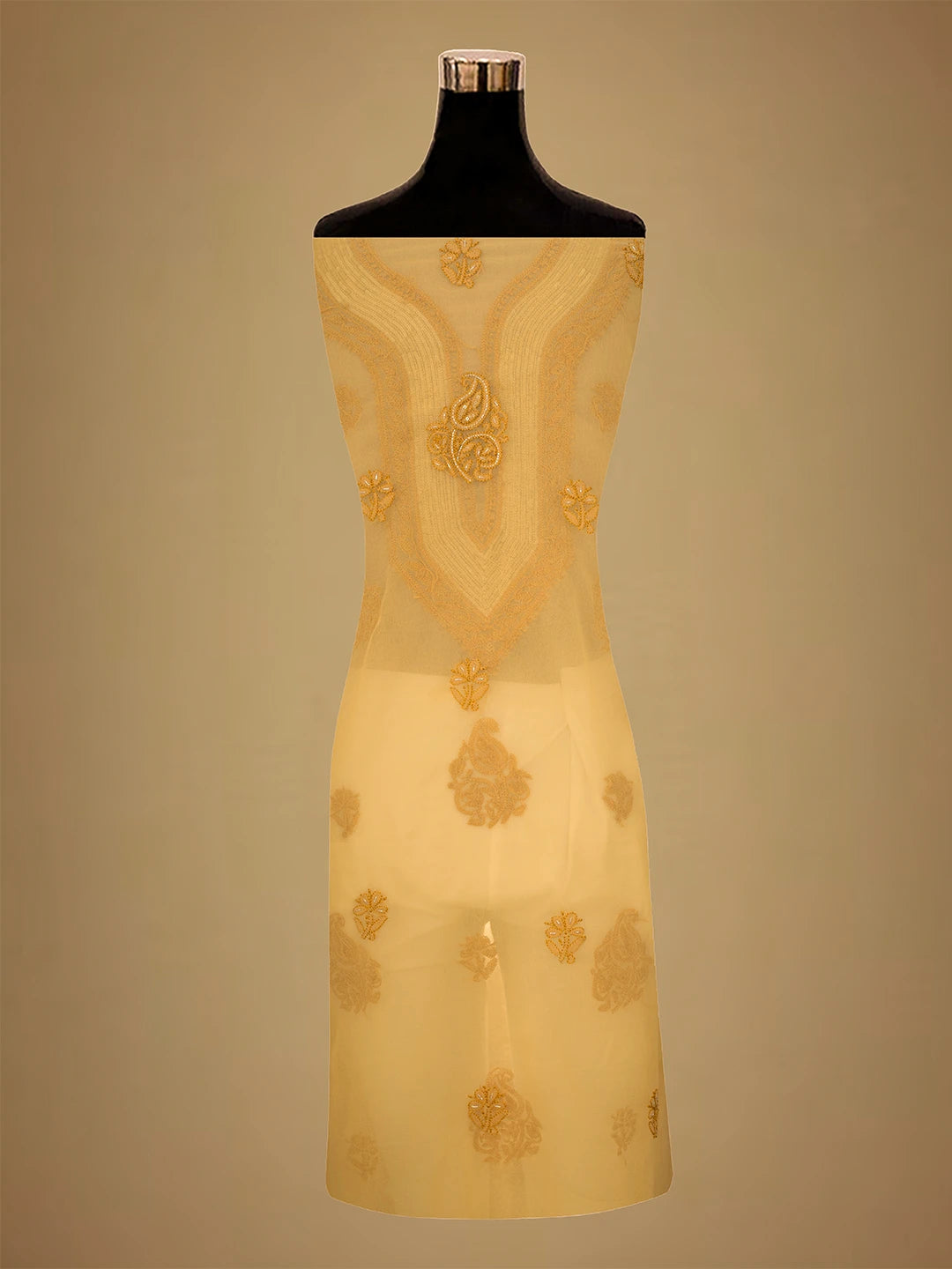 Ada Hand Embroidered Fawn Georgette Lucknowi Chikankari Unstitched Suit Piece With Cutdana Work 01A713298