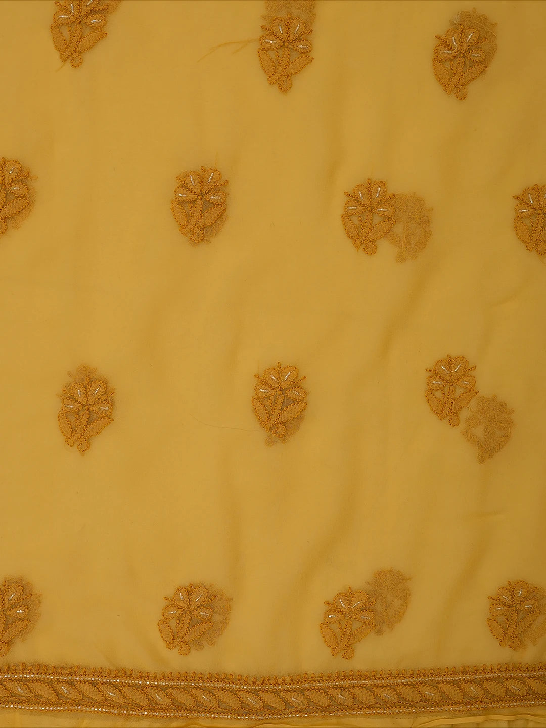 Ada Hand Embroidered Fawn Georgette Lucknowi Chikankari Unstitched Suit Piece With Cutdana Work 01A713298
