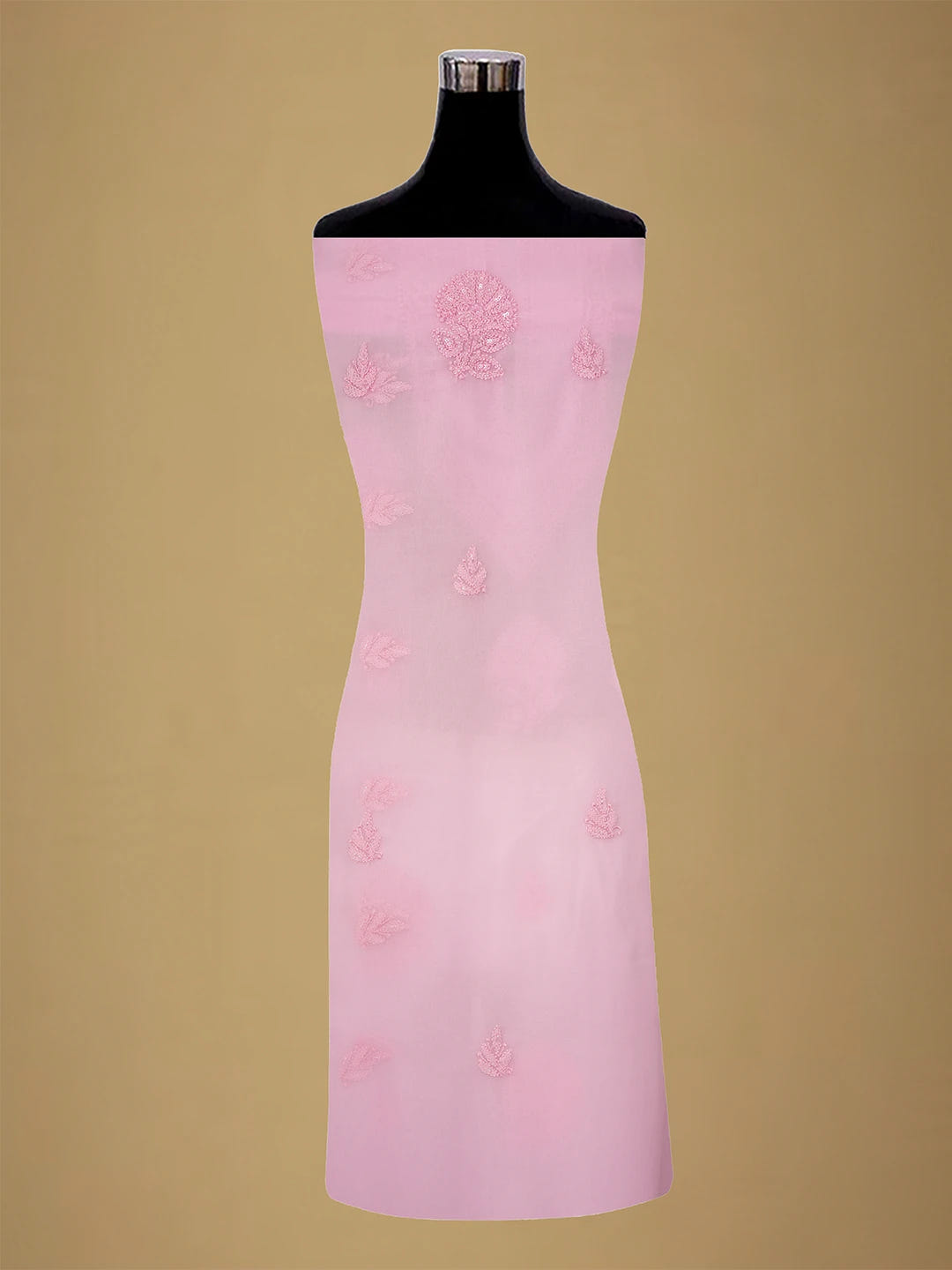 Ada Hand Embroidered Pink Georgette Lucknowi Chikankari Unstitched Suit Piece With Cutdana Work 01A713294