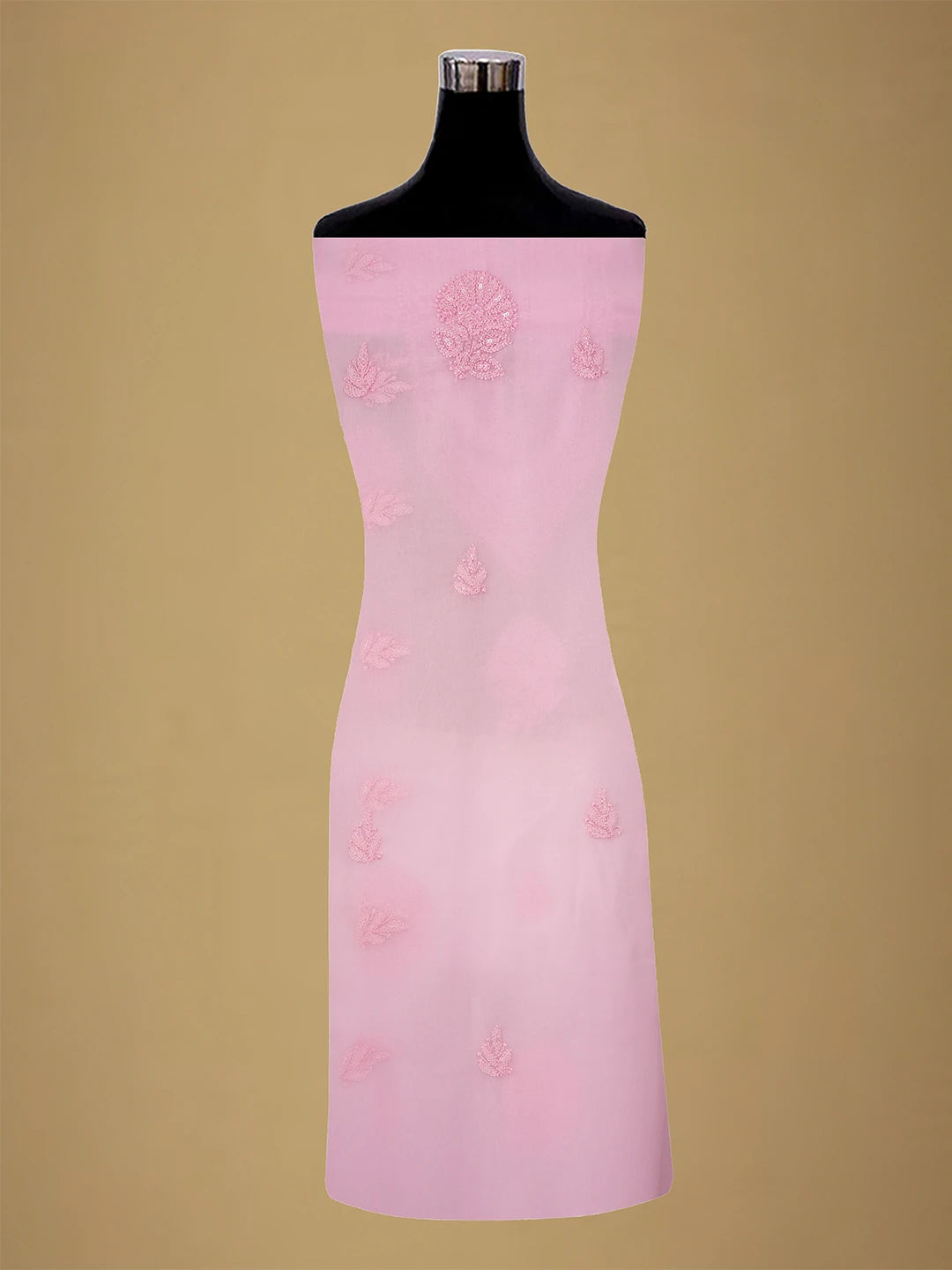 Ada Hand Embroidered Pink Georgette Lucknowi Chikankari Unstitched Suit Piece With Cutdana Work 01A713294