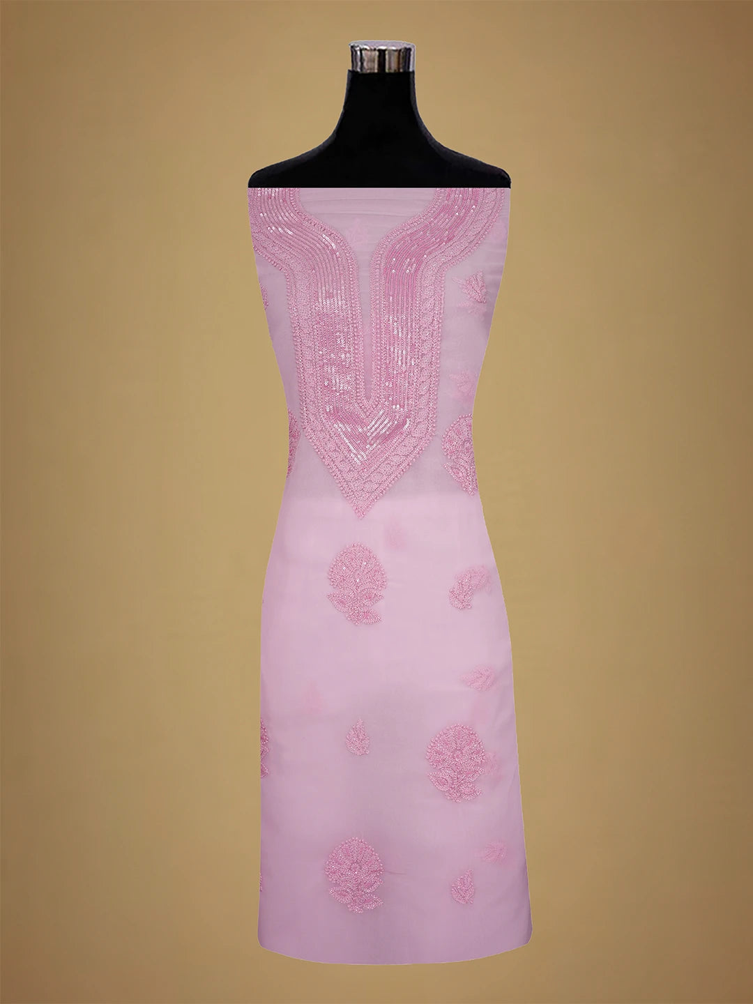 Ada Hand Embroidered Pink Georgette Lucknowi Chikankari Unstitched Suit Piece With Cutdana Work 01A713294