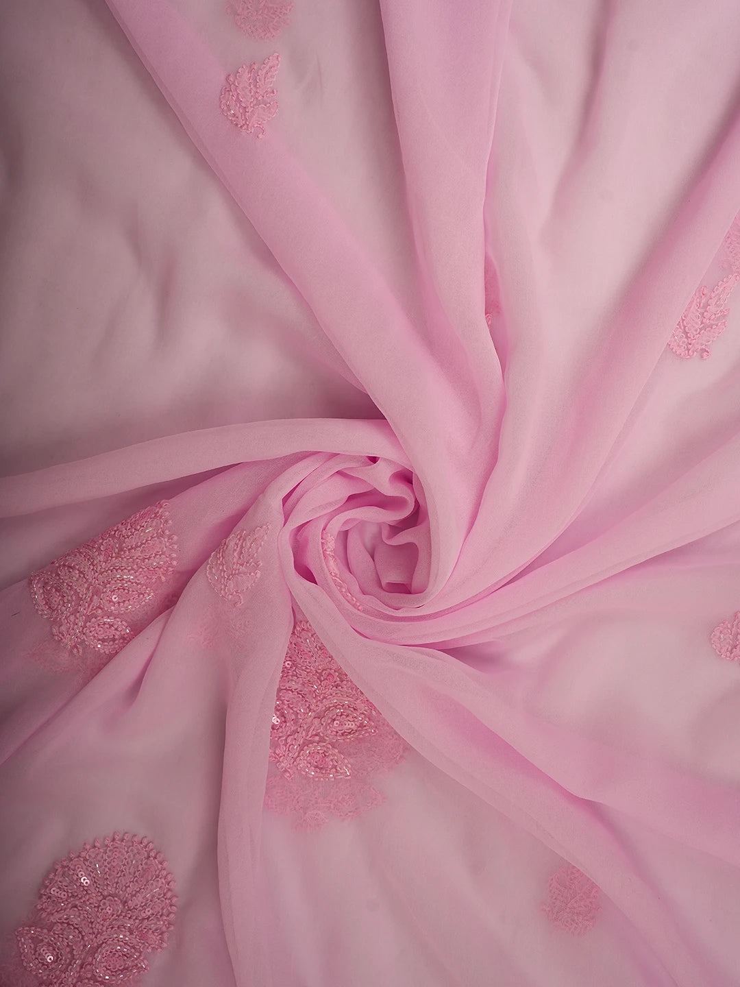 Ada Hand Embroidered Pink Georgette Lucknowi Chikankari Unstitched Suit Piece With Cutdana Work 01A713294