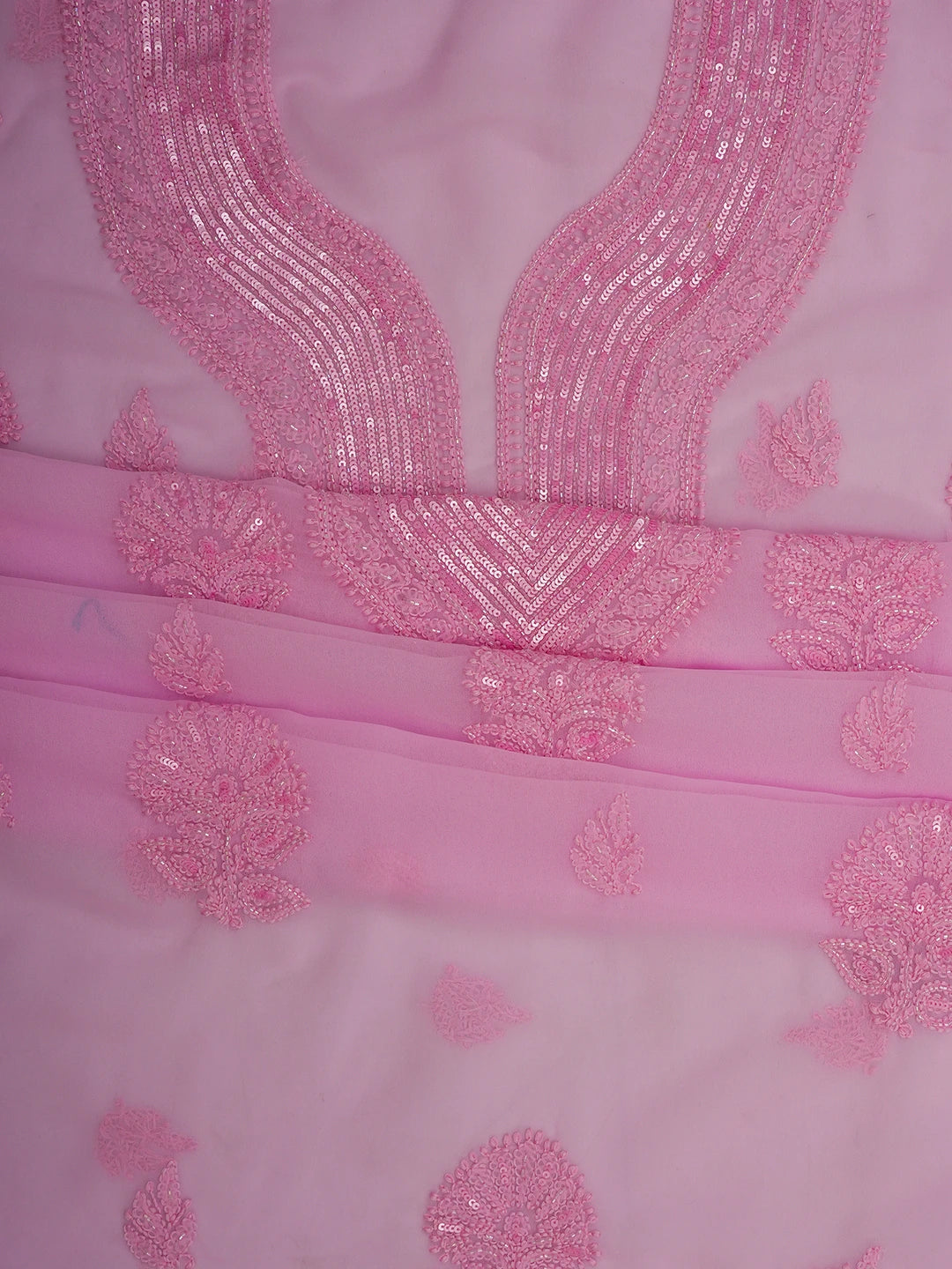 Ada Hand Embroidered Pink Georgette Lucknowi Chikankari Unstitched Suit Piece With Cutdana Work 01A713294