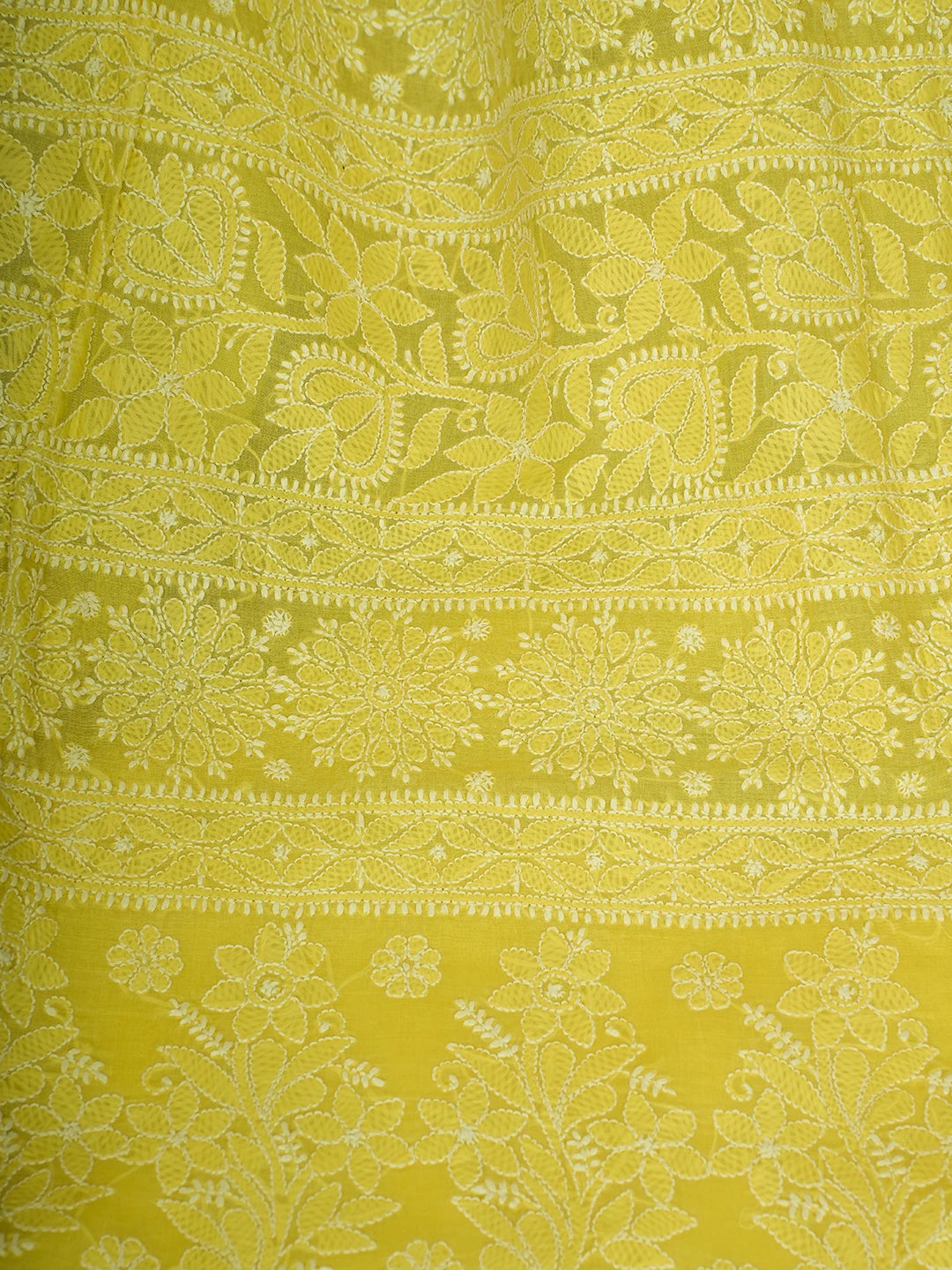 Ada Hand Embroidered Icterine Yellow Cotton Lucknowi Chikankari Saree and Blouse 01A713073