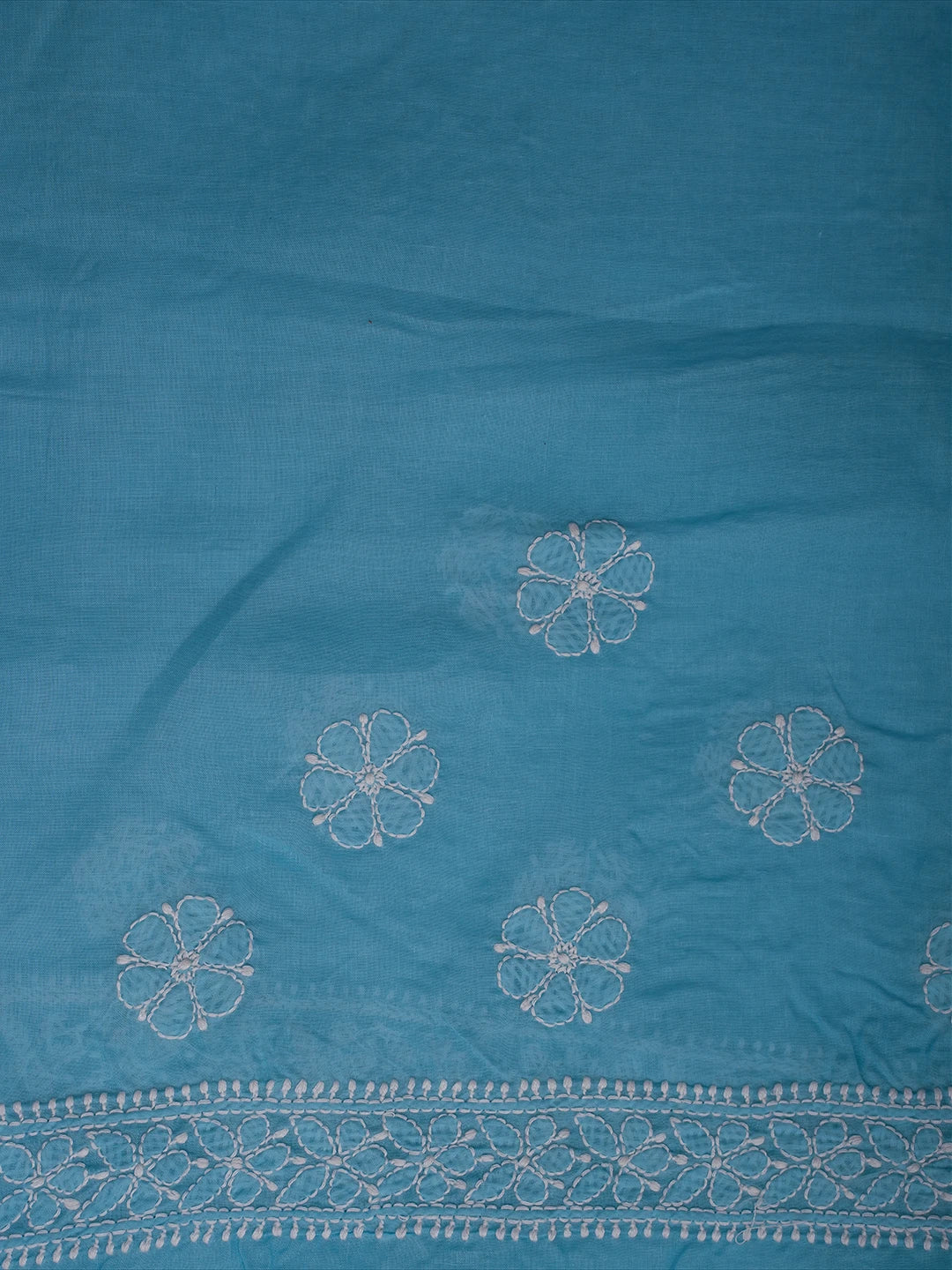 Ada Hand Embroidered Blue Cotton Lucknowi Chikankari Saree and Blouse 01A713072