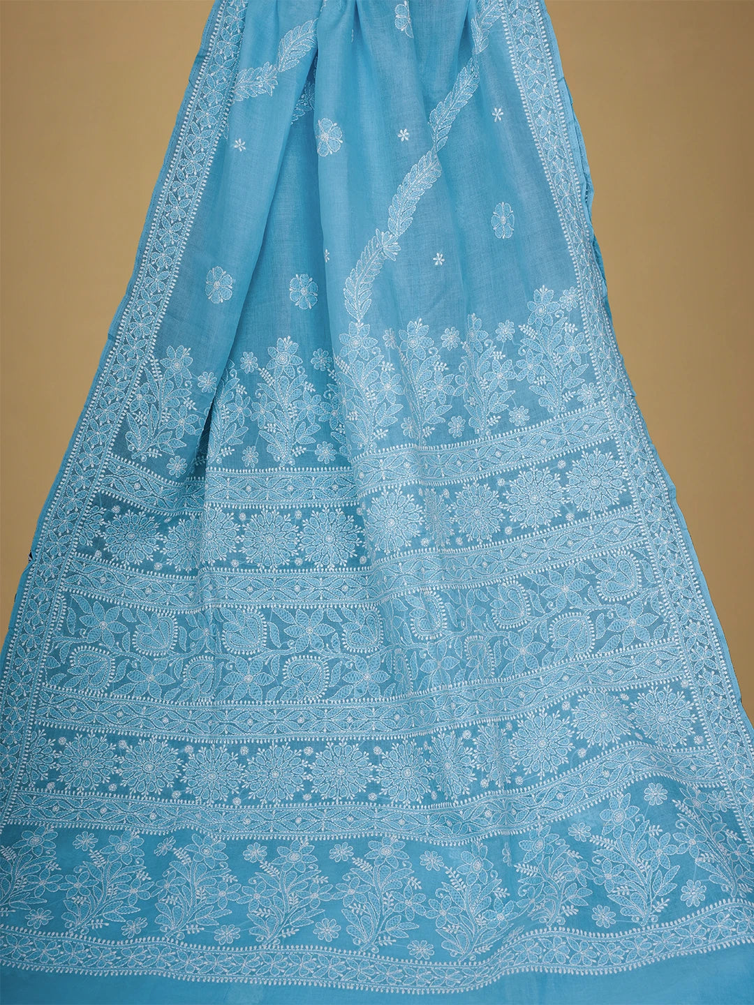 Ada Hand Embroidered Blue Cotton Lucknowi Chikankari Saree and Blouse 01A713072