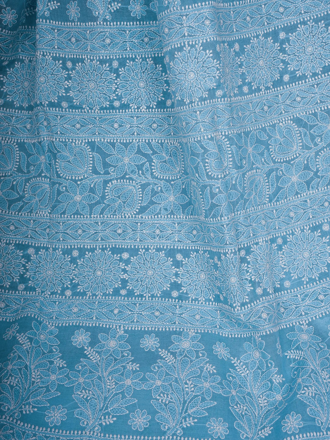 Ada Hand Embroidered Blue Cotton Lucknowi Chikankari Saree and Blouse 01A713072