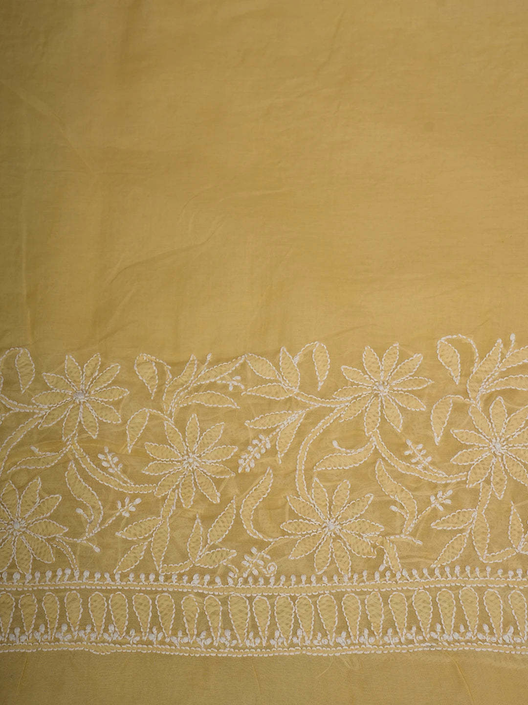 Ada Hand Embroidered Light Golden Yellow Cotton Lucknowi Chikankari Saree and Blouse 01A713079
