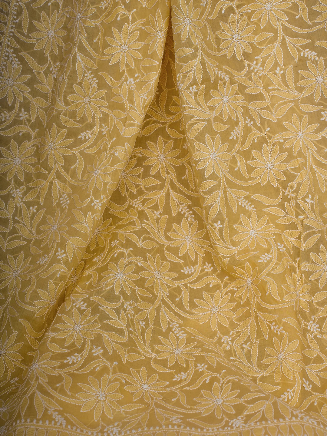 Ada Hand Embroidered Light Golden Yellow Cotton Lucknowi Chikankari Saree and Blouse 01A713079