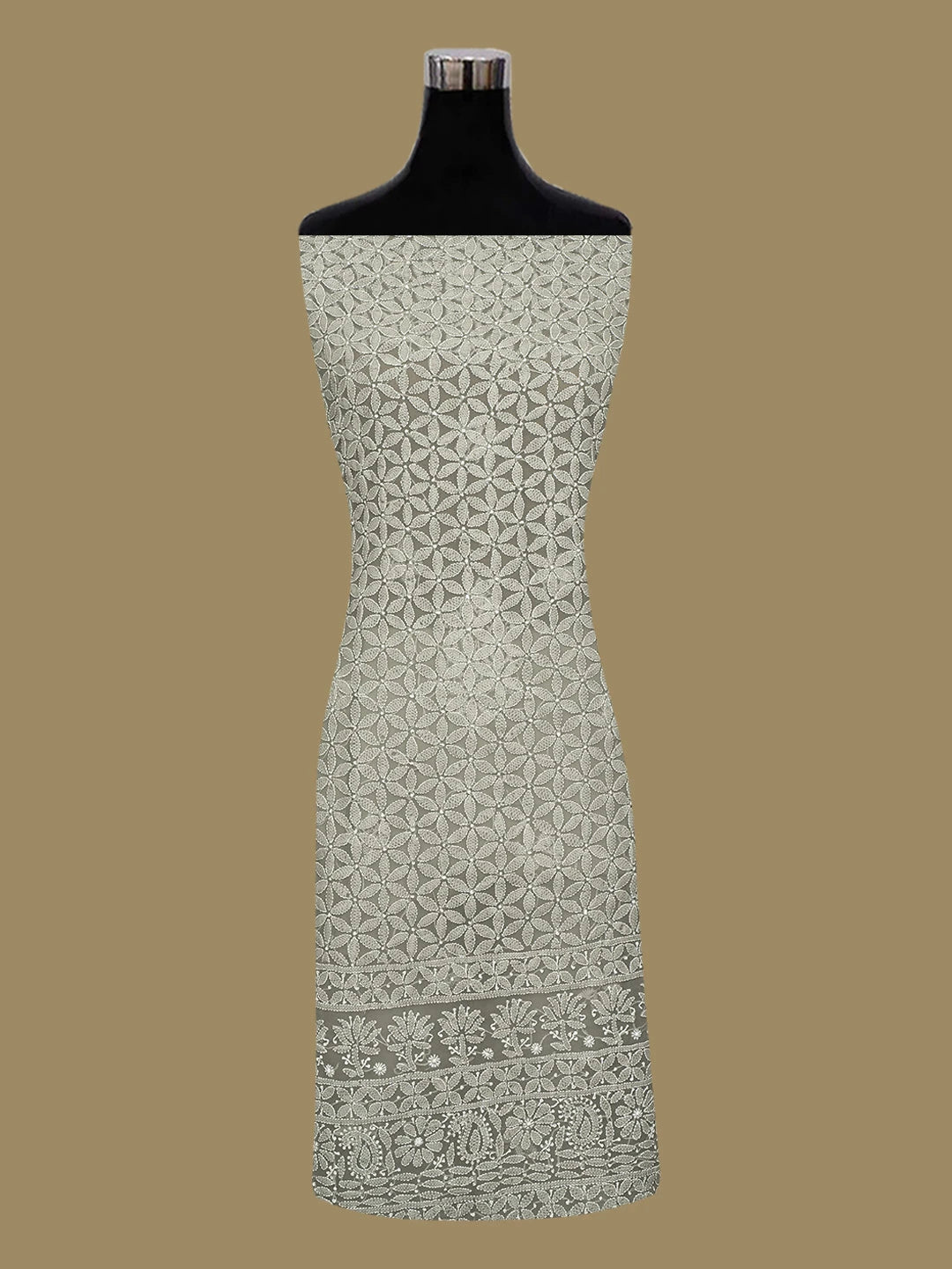 Ada Hand Embroidered Grey Georgette Lucknowi Chikankari Unstitched Kurta Piece 01A715904