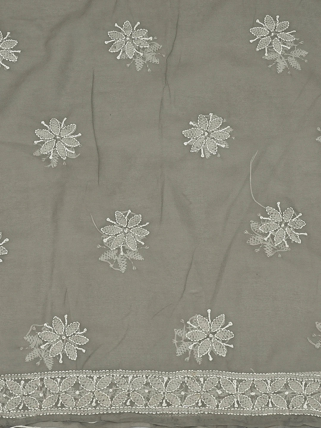 Ada Hand Embroidered Grey Georgette Lucknowi Chikankari Unstitched Kurta Piece 01A715904