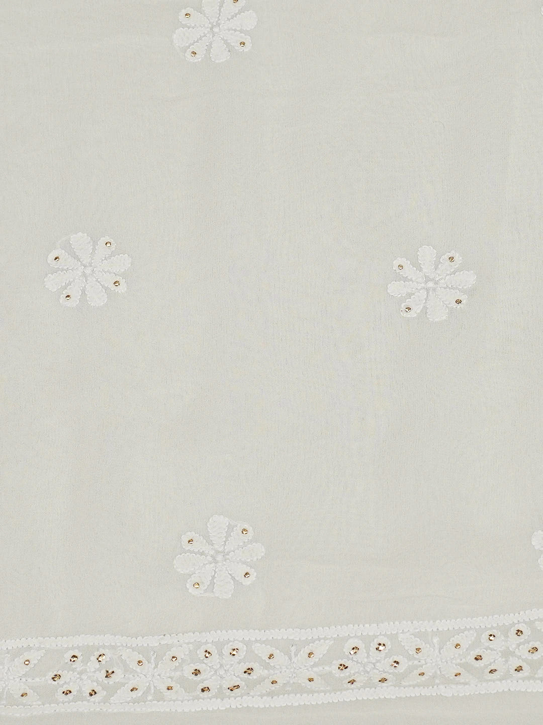 Ada Hand Embroidered White Pure Georgette Lucknowi Chikankari Unstitched Kurta Piece With Mukaish Work 01A388549