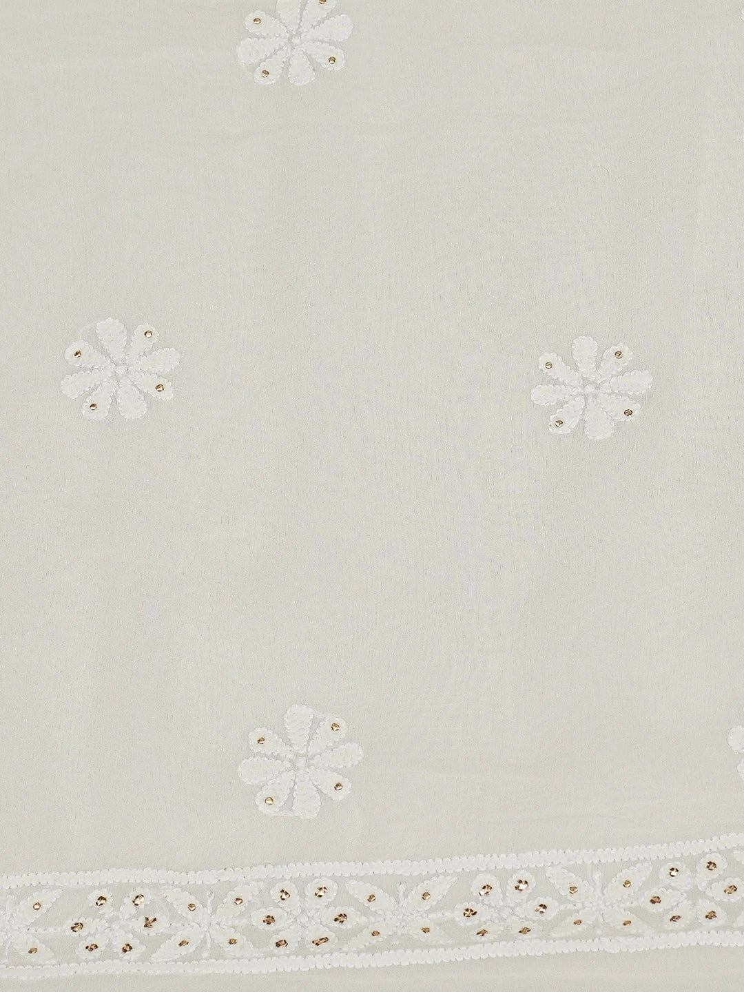 Ada Hand Embroidered White Pure Georgette Lucknowi Chikankari Unstitched Kurta Piece With Mukaish Work 01A388549