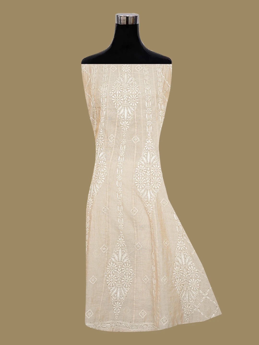 Ada Hand Embroidered Fawn Tissue Lucknowi Chikankari Semi-Stitched Kurta Piece With Mukaish Work 01A491158
