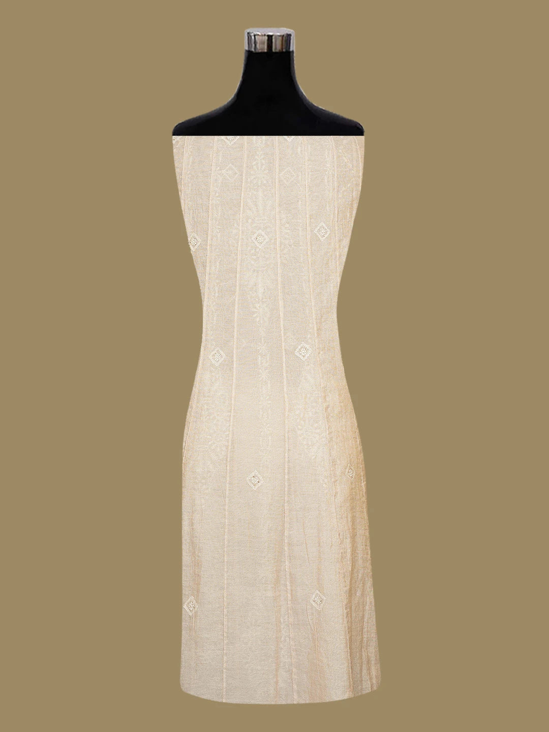 Ada Hand Embroidered Fawn Tissue Lucknowi Chikankari Semi-Stitched Kurta Piece With Mukaish Work 01A491158