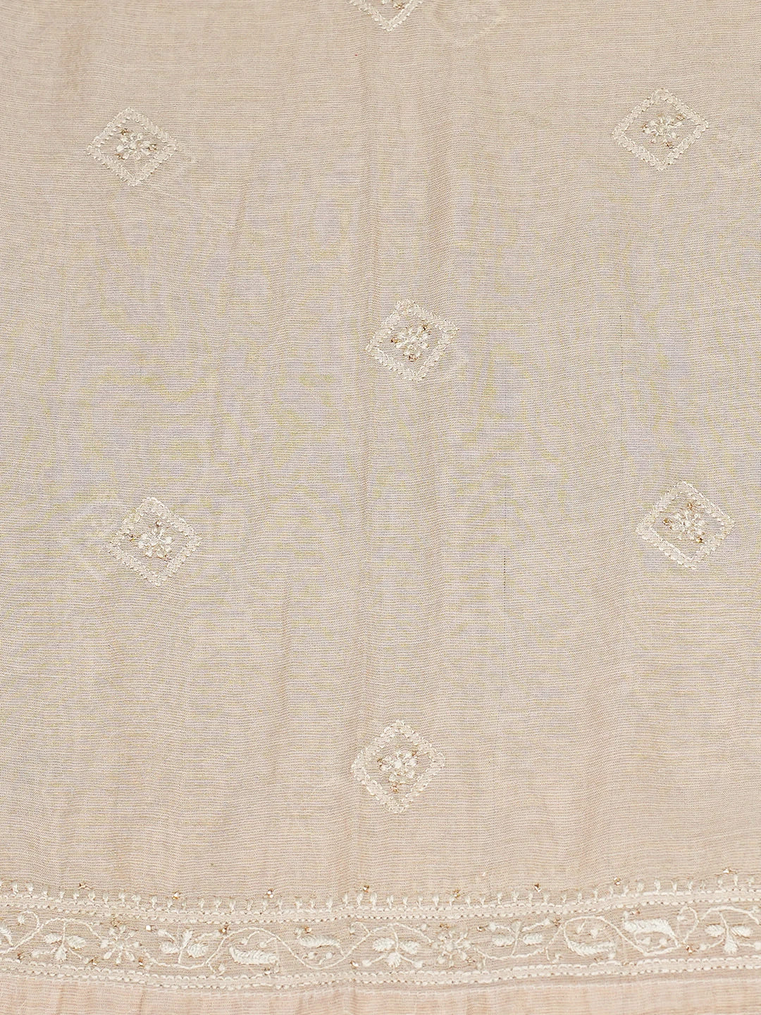 Ada Hand Embroidered Fawn Tissue Lucknowi Chikankari Semi-Stitched Kurta Piece With Mukaish Work 01A491158