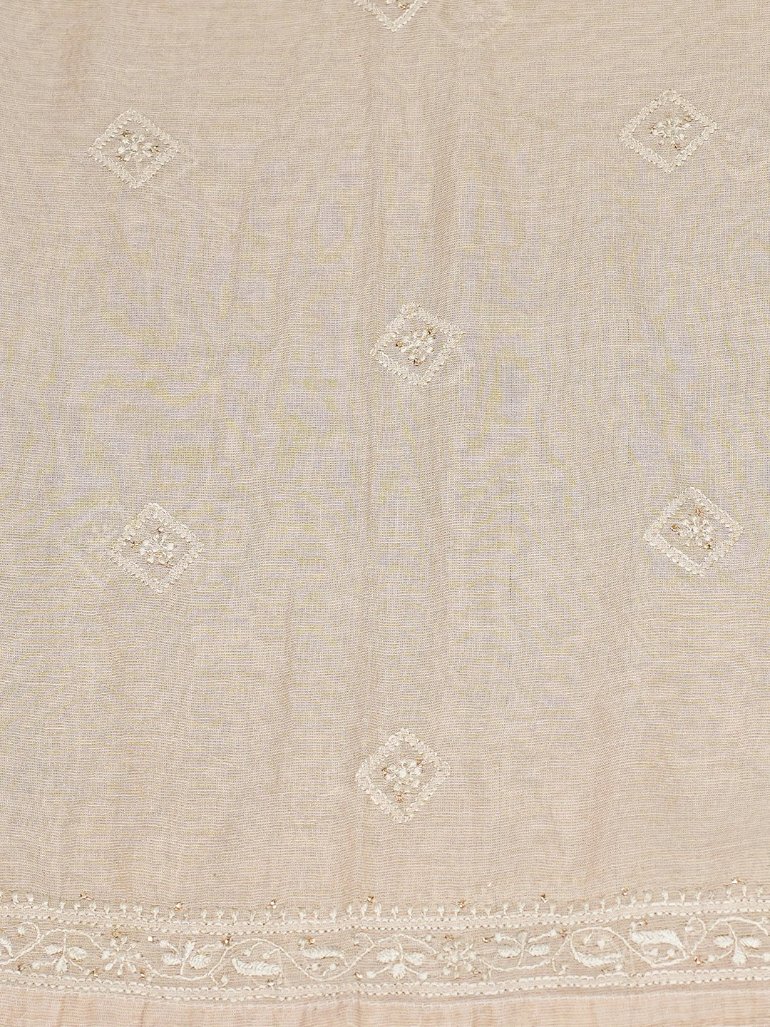 Ada Hand Embroidered Fawn Tissue Lucknowi Chikankari Semi-Stitched Kurta Piece With Mukaish Work 01A491158