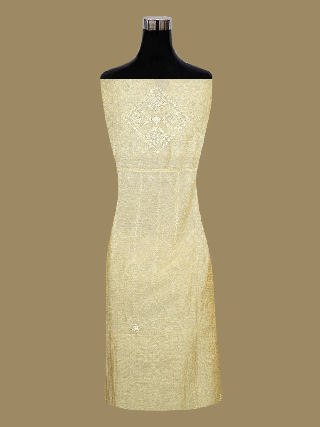 Ada Hand Embroidered Fawn Tissue Lucknowi Chikankari Semi-Stitched Kurta Piece With Mukaish Work 01A572151