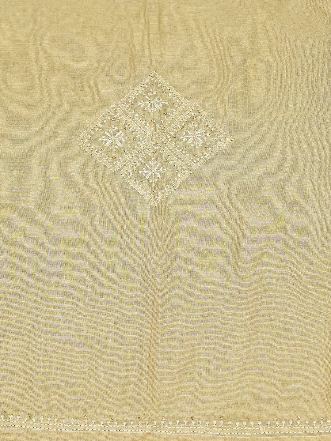 Ada Hand Embroidered Fawn Tissue Lucknowi Chikankari Semi-Stitched Kurta Piece With Mukaish Work 01A572151