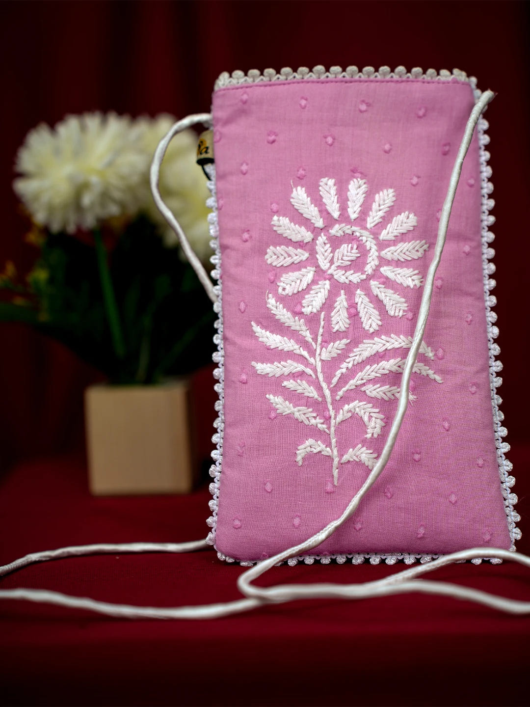 Ada Hand Embroidered Pink Cotton Lucknowi Chikankari Mobile Cover 01A712449