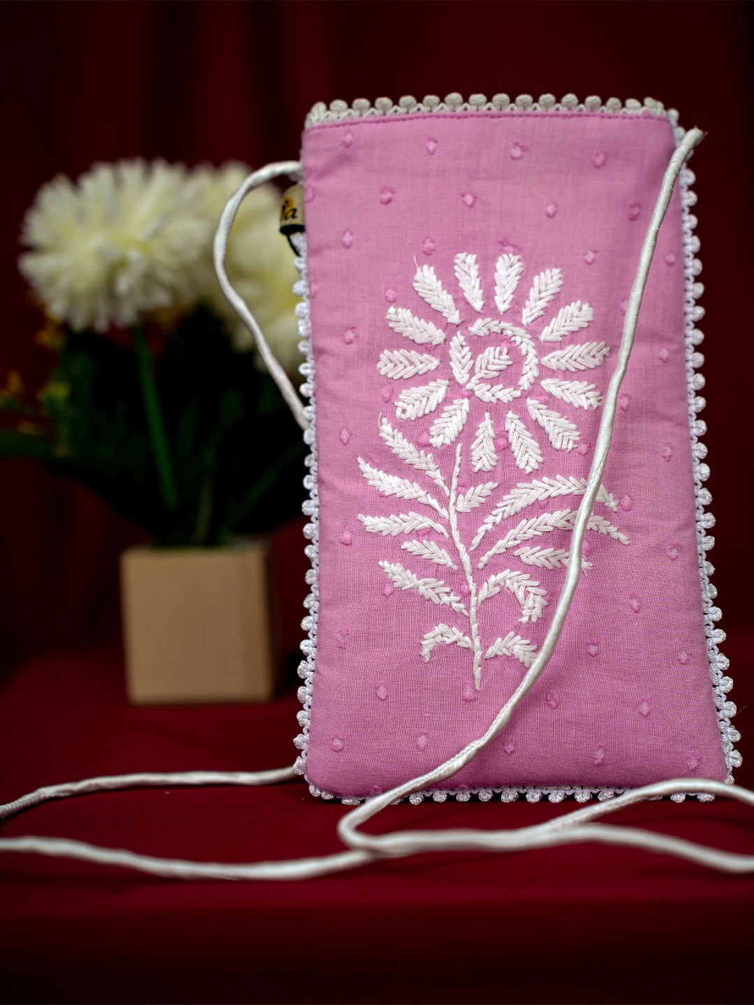 Ada Hand Embroidered Pink Cotton Lucknowi Chikankari Mobile Cover 01A712449
