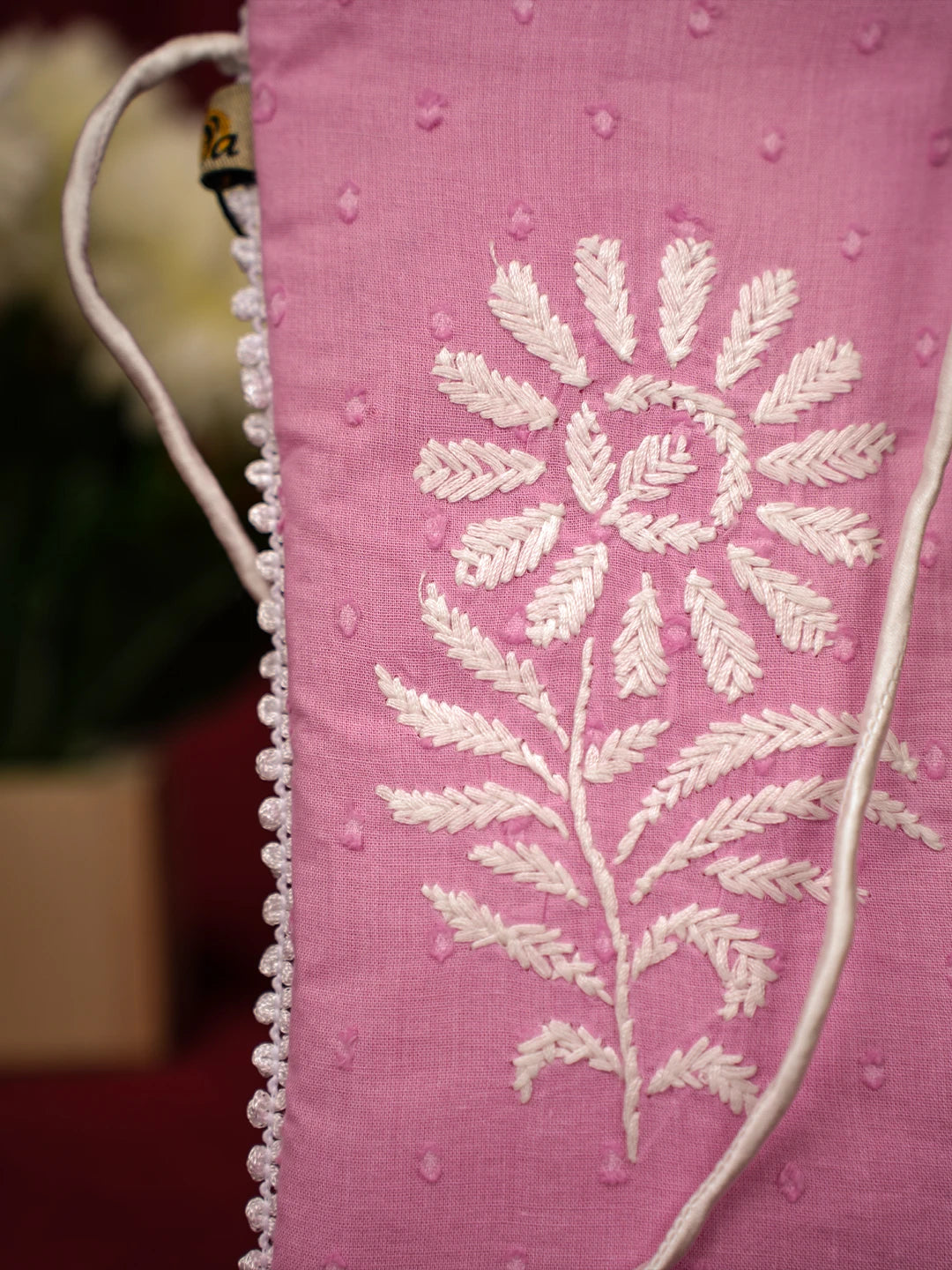 Ada Hand Embroidered Pink Cotton Lucknowi Chikankari Mobile Cover 01A712449