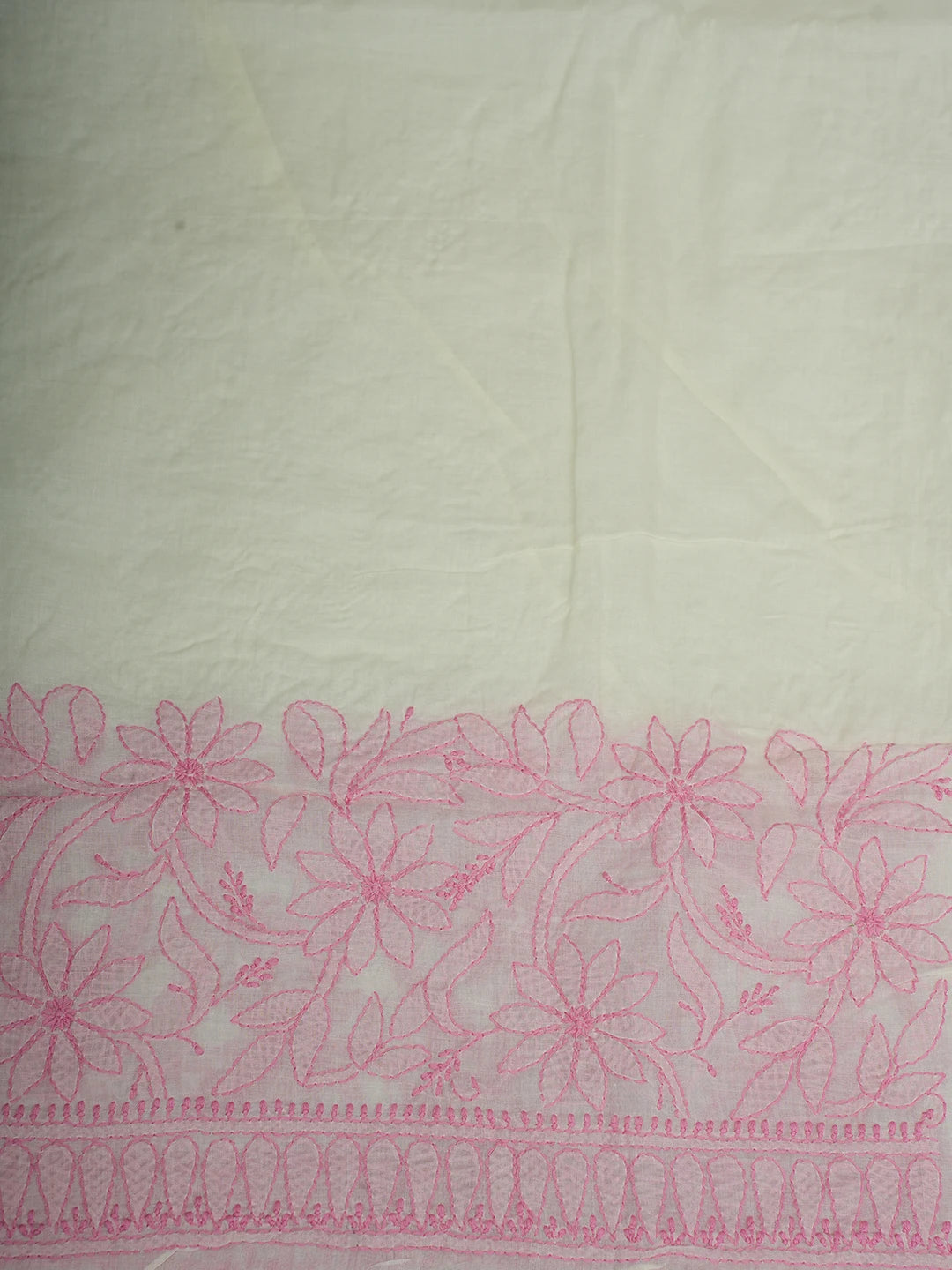 Ada Hand Embroidered Cream Cotton Lucknowi Chikankari Saree and Blouse 01A713080