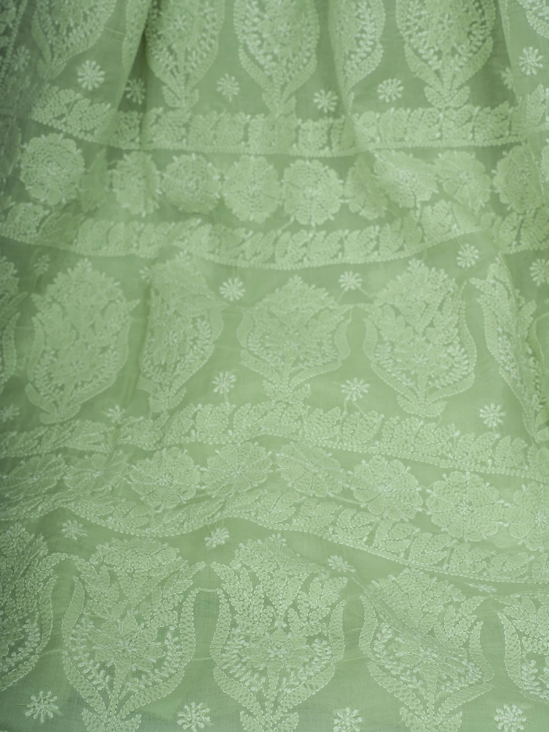 Ada Hand Embroidered Light Green Cotton Lucknowi Chikankari Saree and Blouse 01A713084